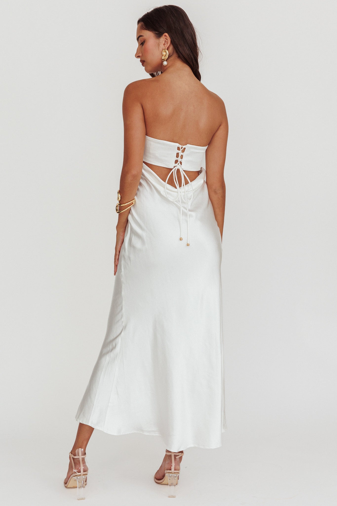 Moon Song Strapless Laced Back Dress Off White-Maymioy
