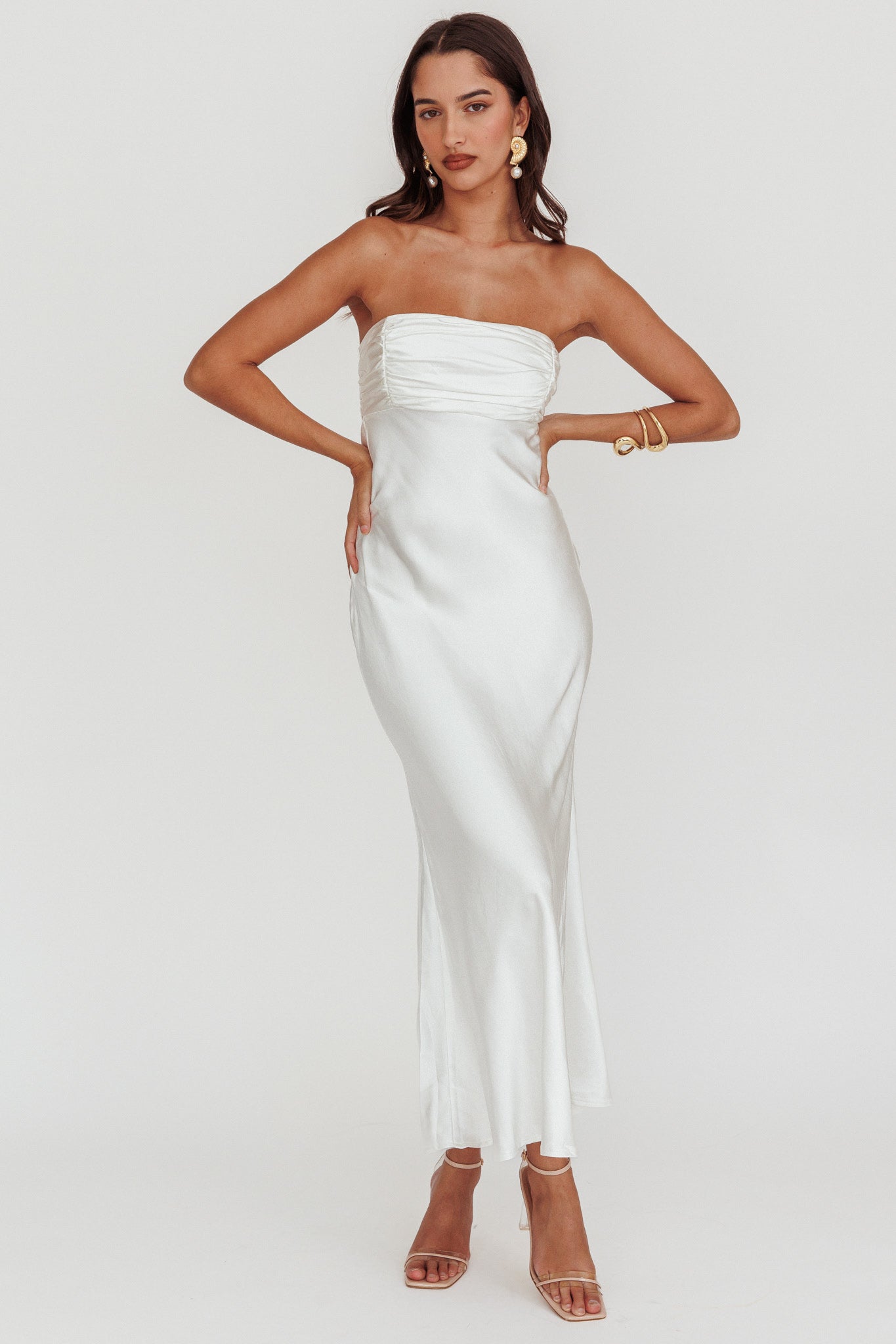 Moon Song Strapless Laced Back Dress Off White-Maymioy
