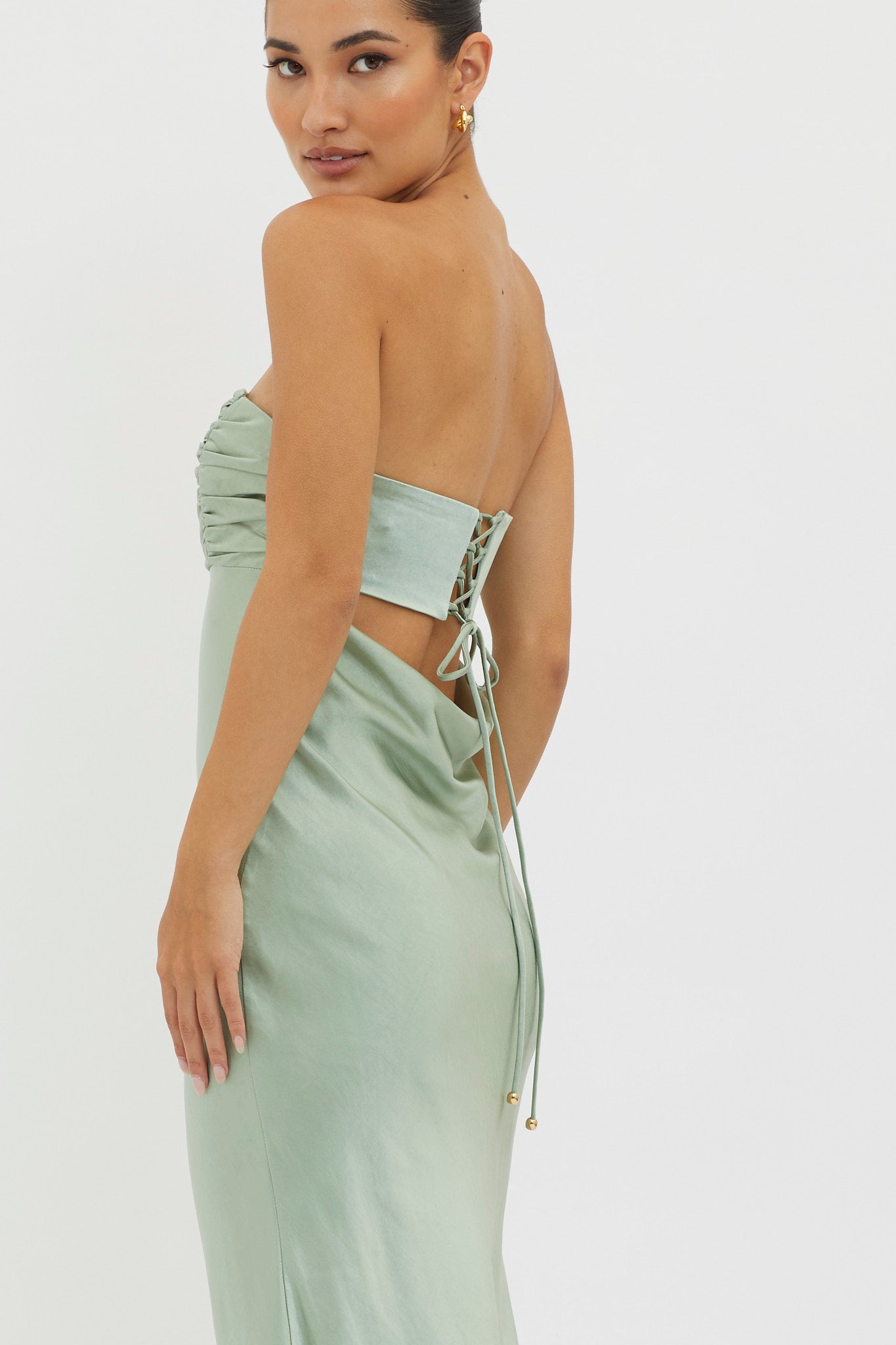 Moon Song Strapless Laced Back Dress Matcha-Maymioy