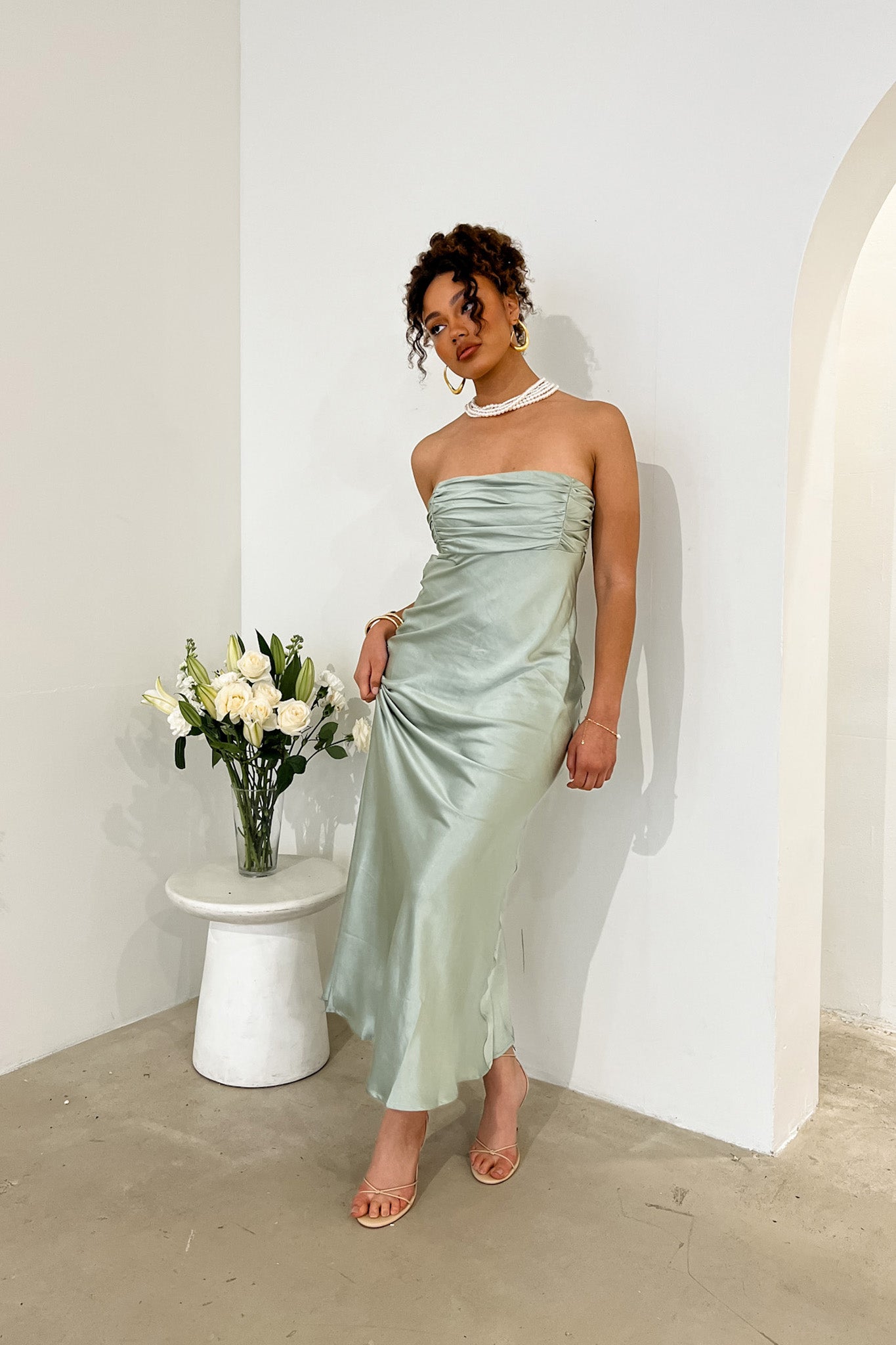 Moon Song Strapless Laced Back Dress Matcha-Maymioy