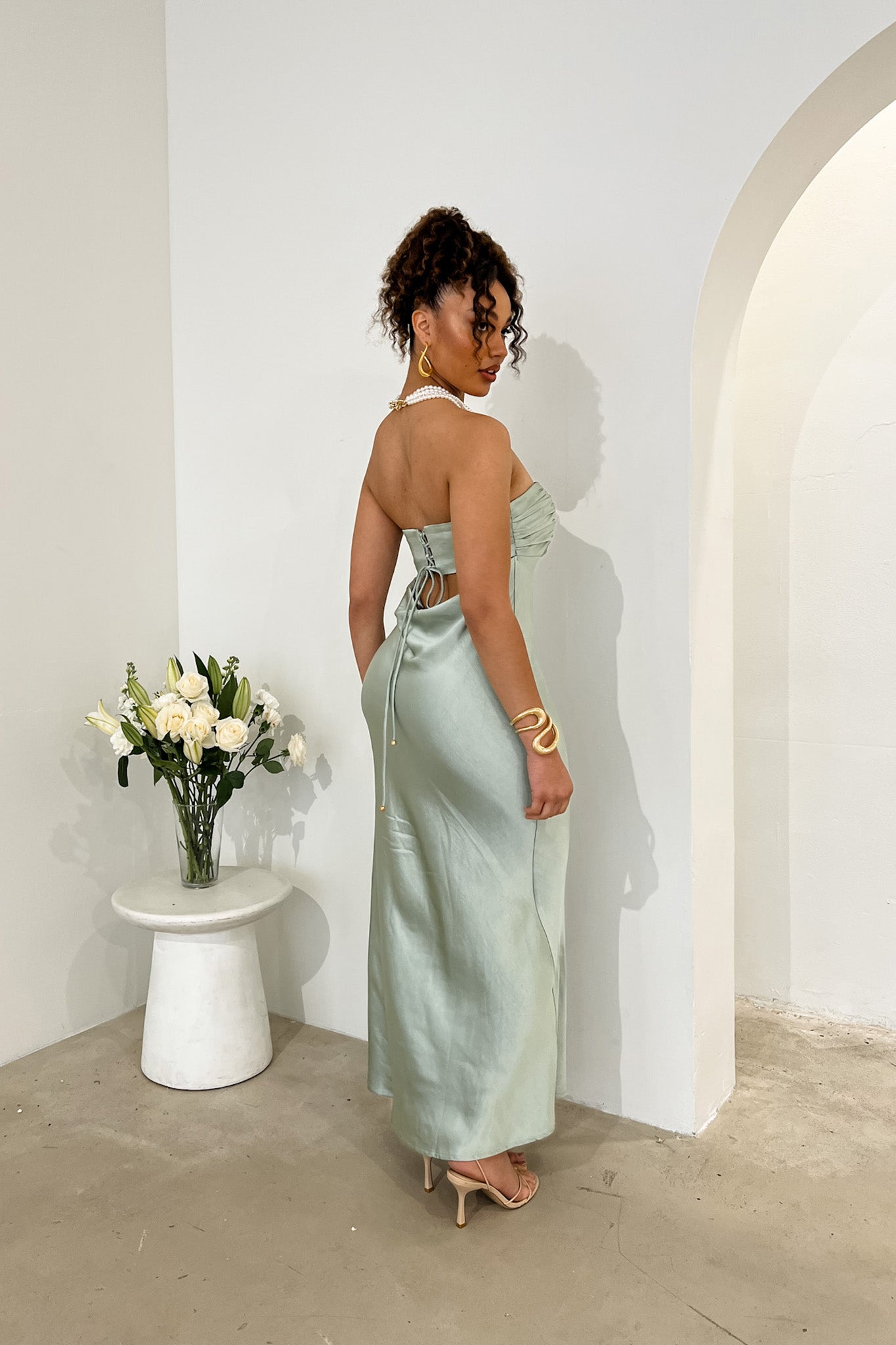 Moon Song Strapless Laced Back Dress Matcha-Maymioy