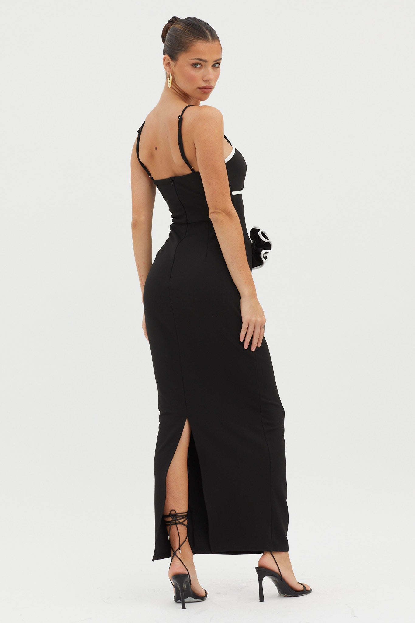 Griselda Flower Decoration Maxi Dress Black-Maymioy