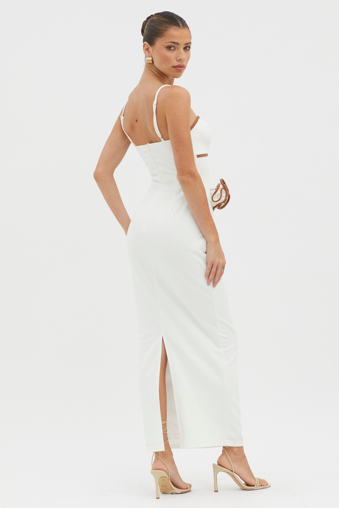 Griselda Flower Decoration Maxi Dress White-Maymioy