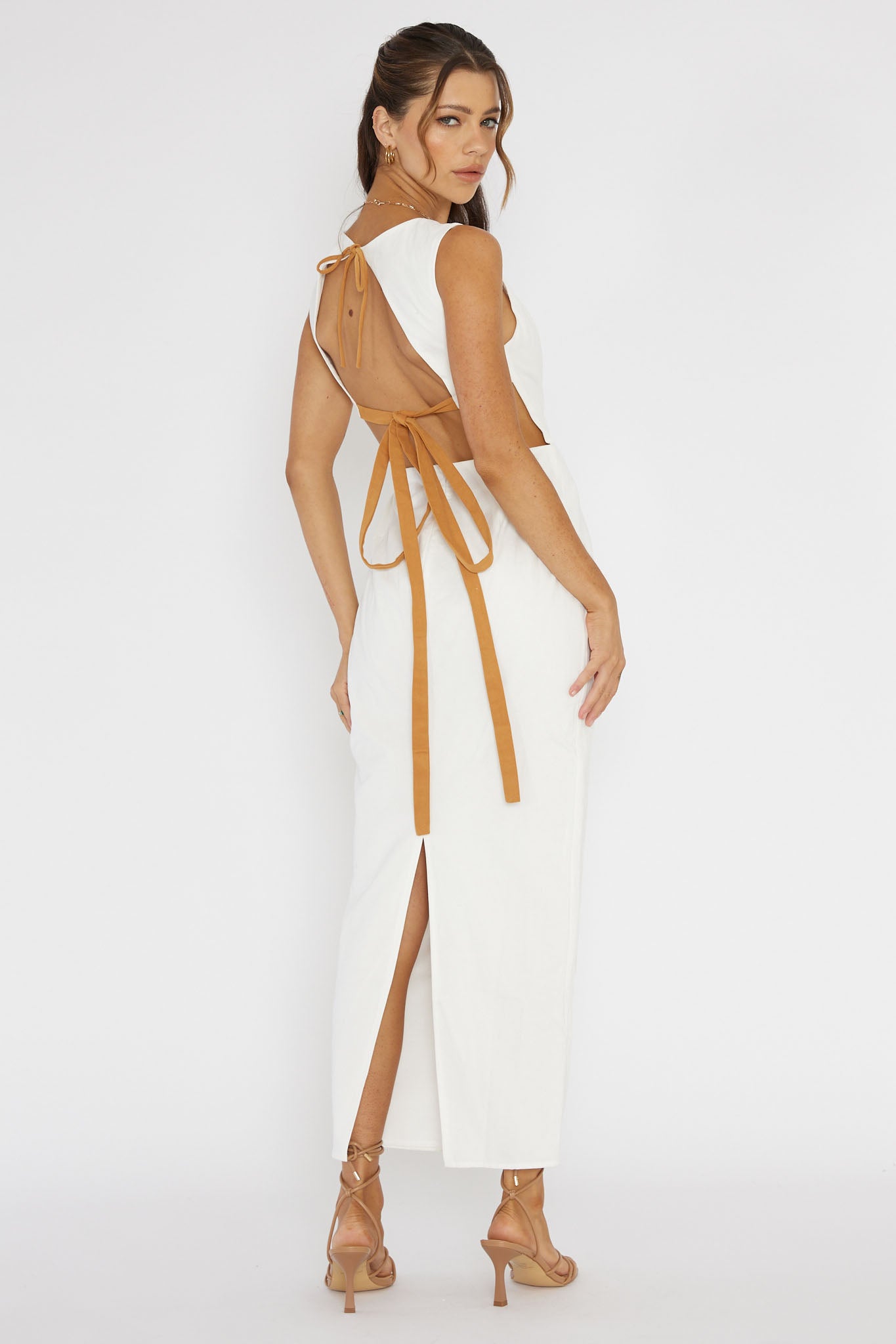 Golden Afternoon Open Tied Back Dress White-Maymioy