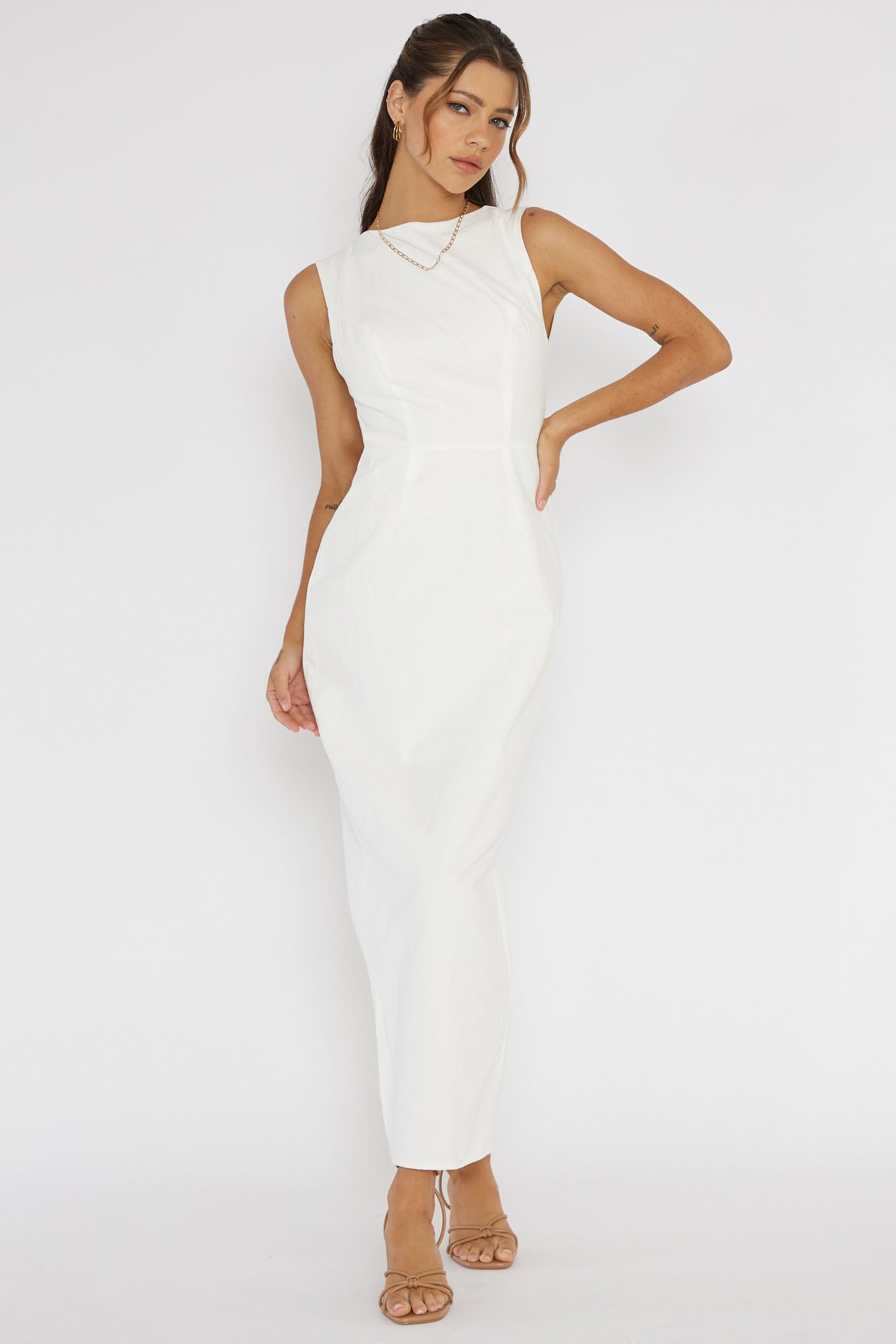 Golden Afternoon Open Tied Back Dress White-Maymioy