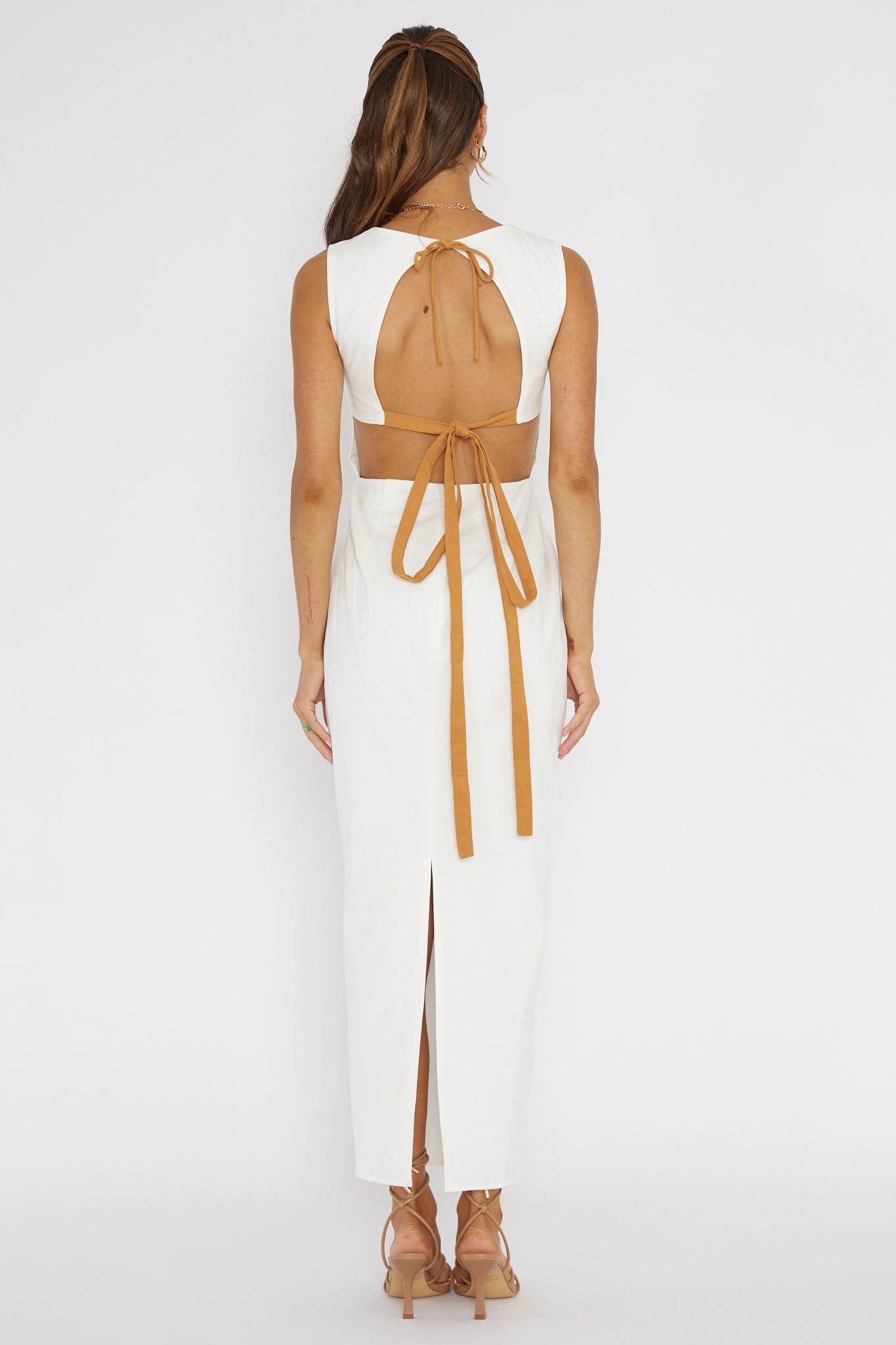 Golden Afternoon Open Tied Back Dress White-Maymioy