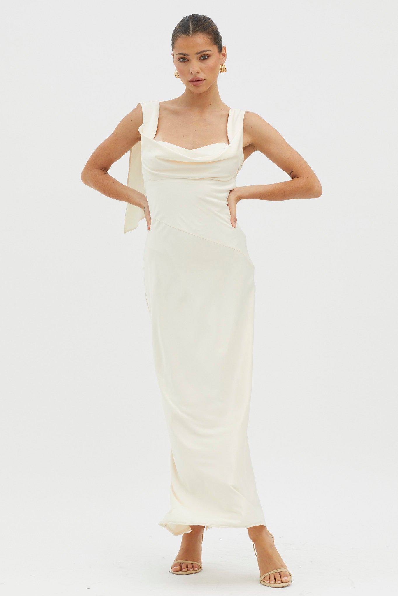 It's A Date Cowl Neck Maxi Dress Pearl-Maymioy
