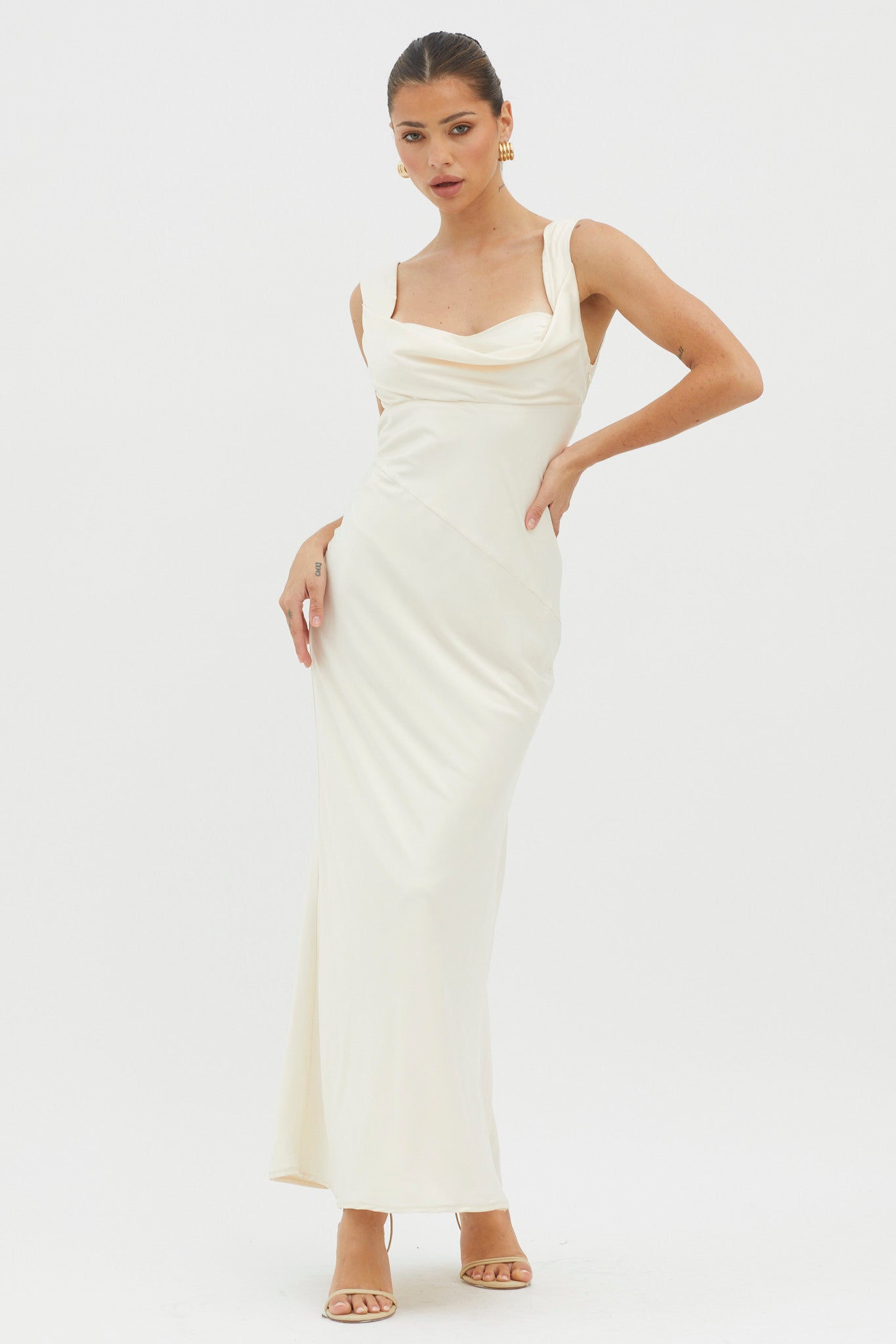 It's A Date Cowl Neck Maxi Dress Pearl-Maymioy