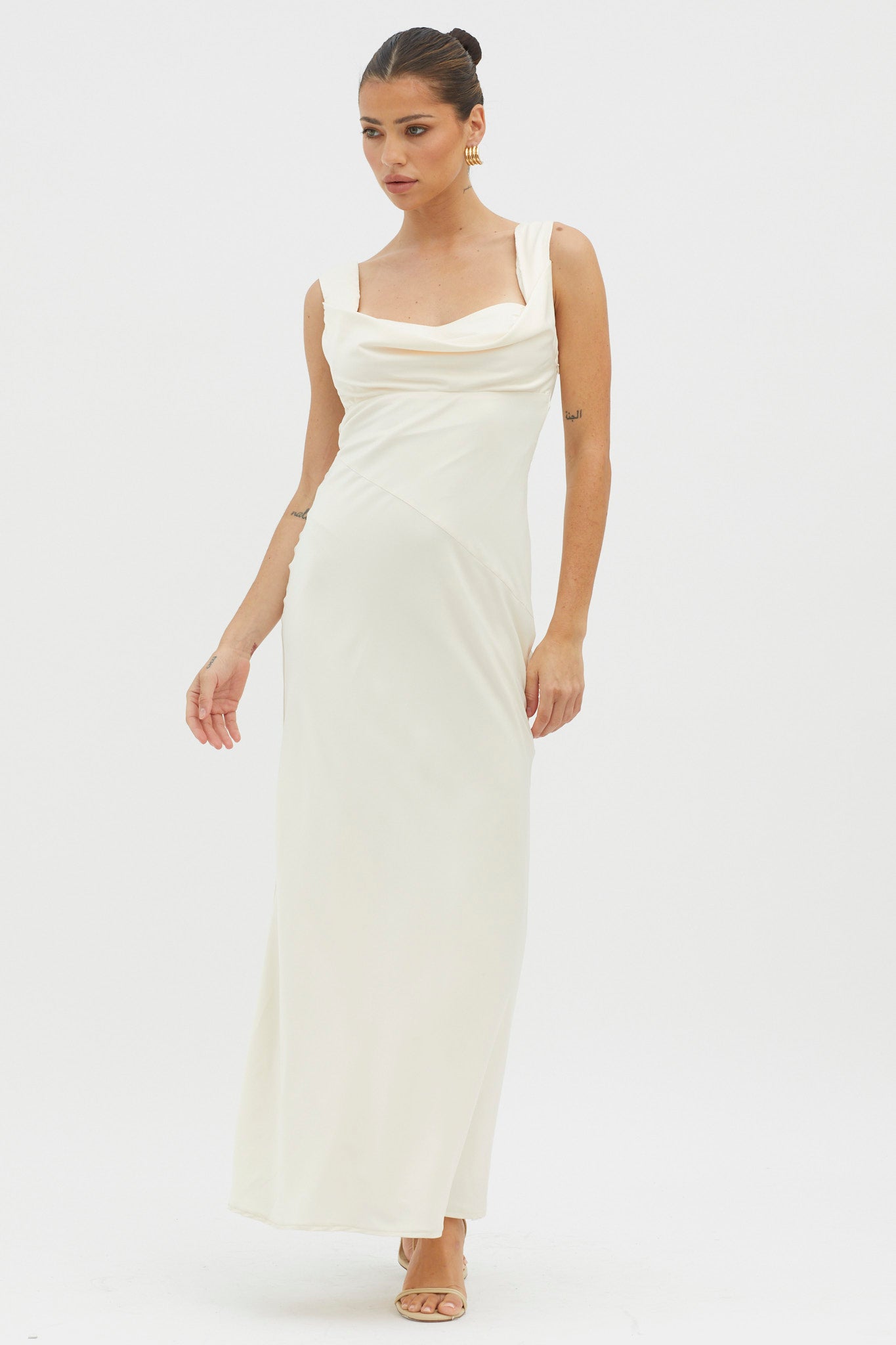 It's A Date Cowl Neck Maxi Dress Pearl-Maymioy
