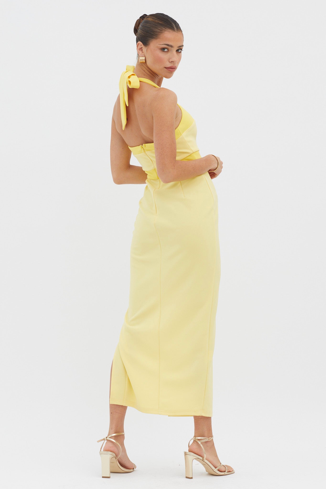Canary Islands Halterneck Midi Dress Yellow-Maymioy
