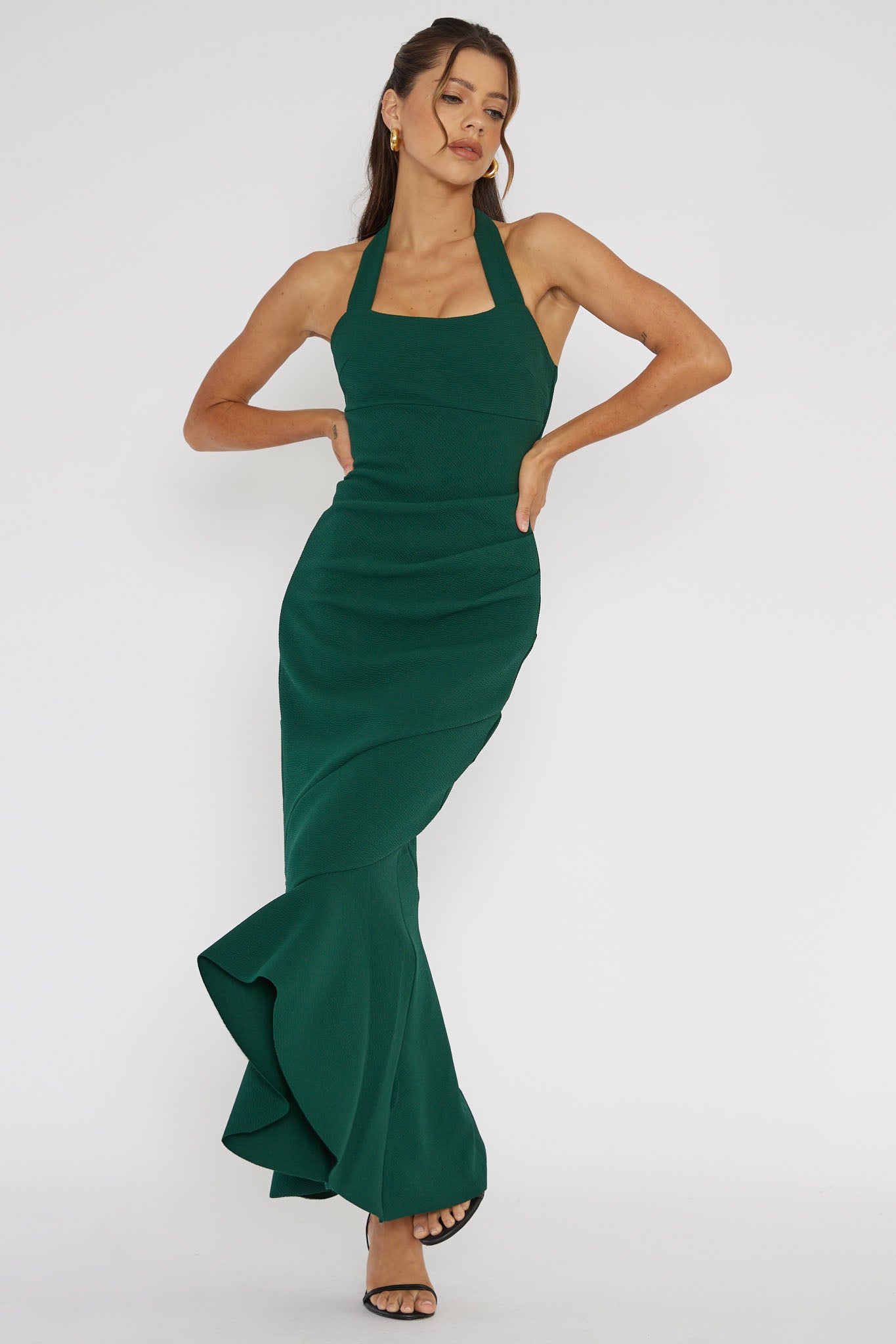 Fire Of Stars Halterneck Midi Dress Forest Green-Maymioy