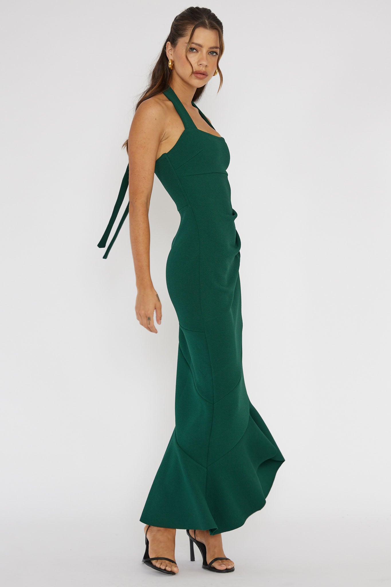Fire Of Stars Halterneck Midi Dress Forest Green-Maymioy