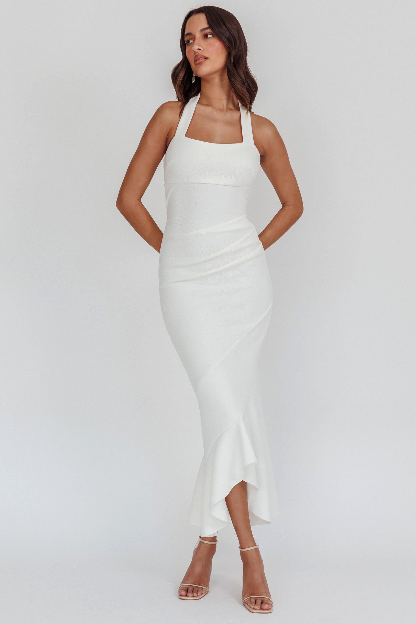 Fire Of Stars Halterneck Midi Dress White-Maymioy
