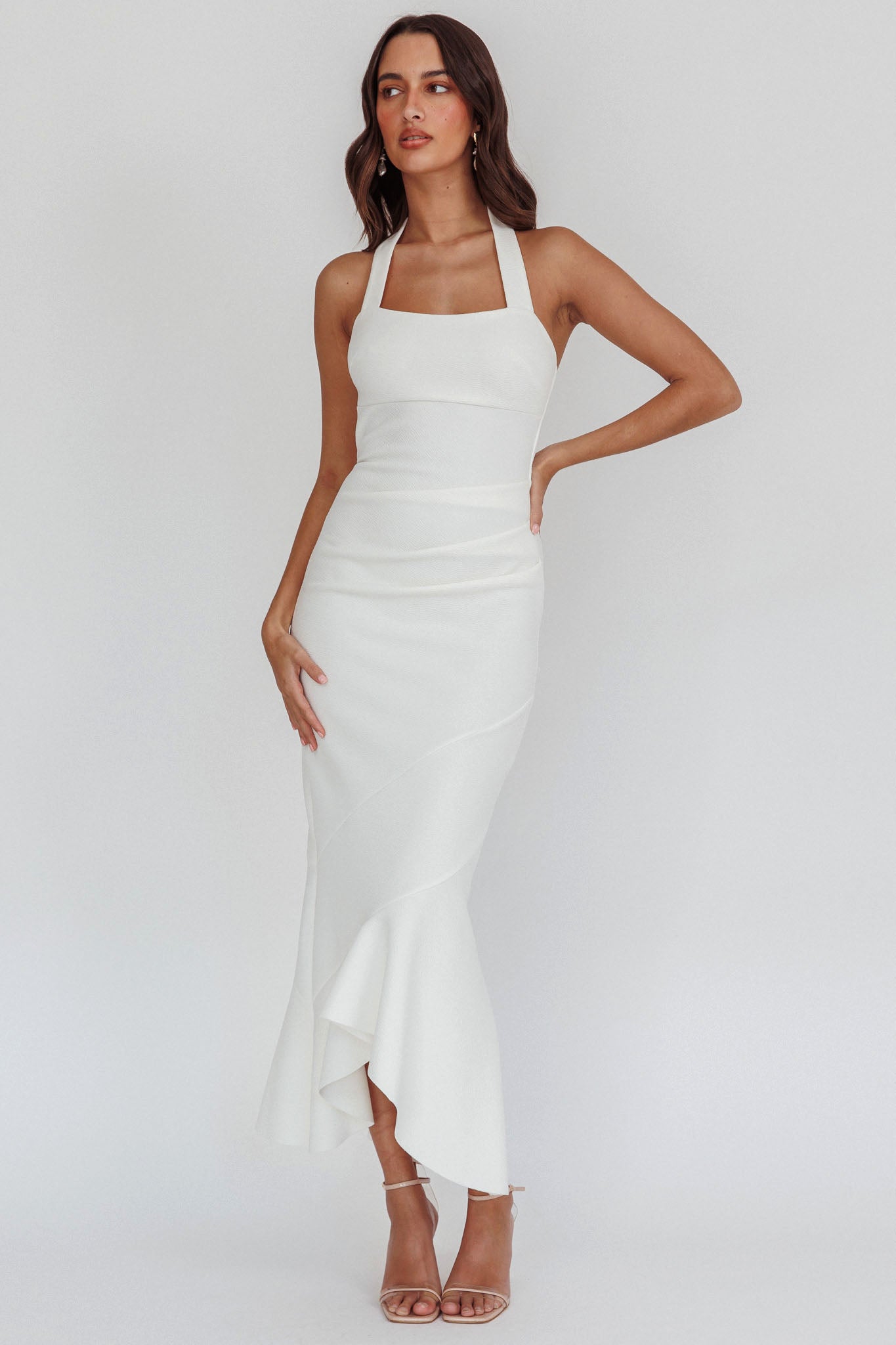 Fire Of Stars Halterneck Midi Dress White-Maymioy