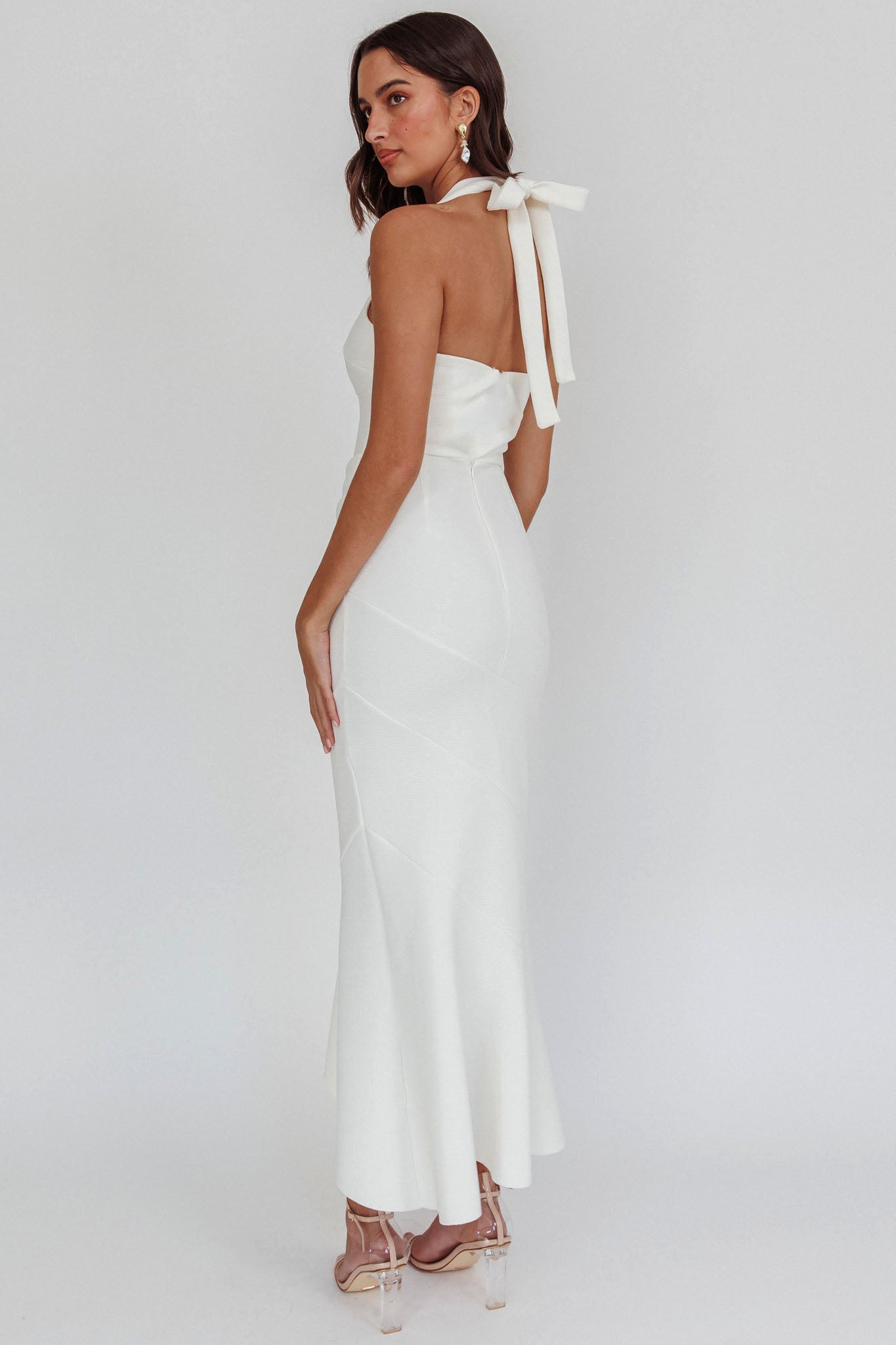 Fire Of Stars Halterneck Midi Dress White-Maymioy