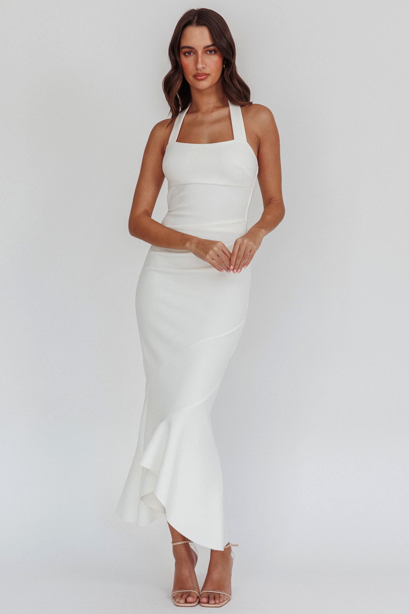 Fire Of Stars Halterneck Midi Dress White-Maymioy