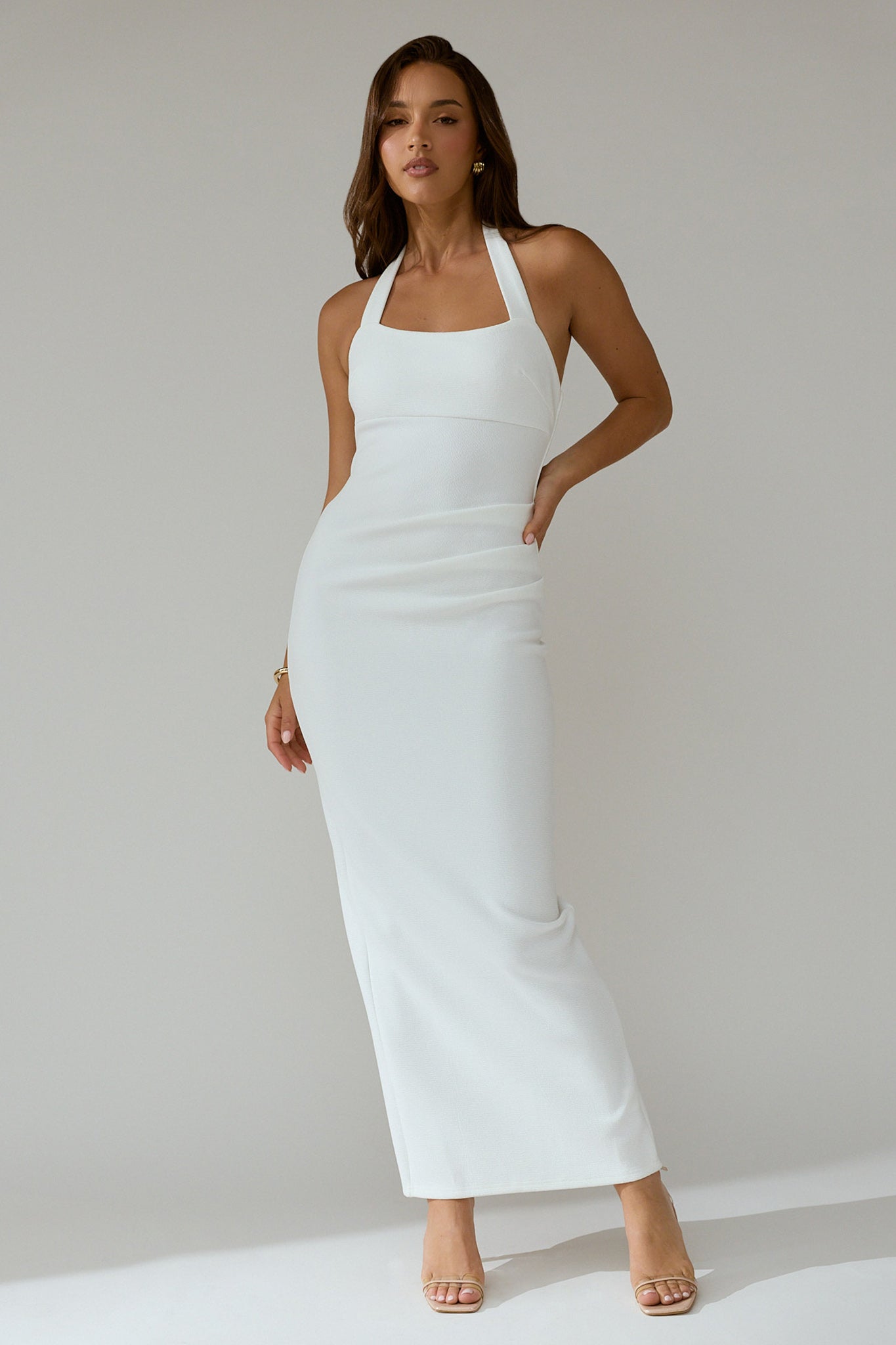 Fire Of Stars Halterneck Bodycon Maxi Dress White-Maymioy