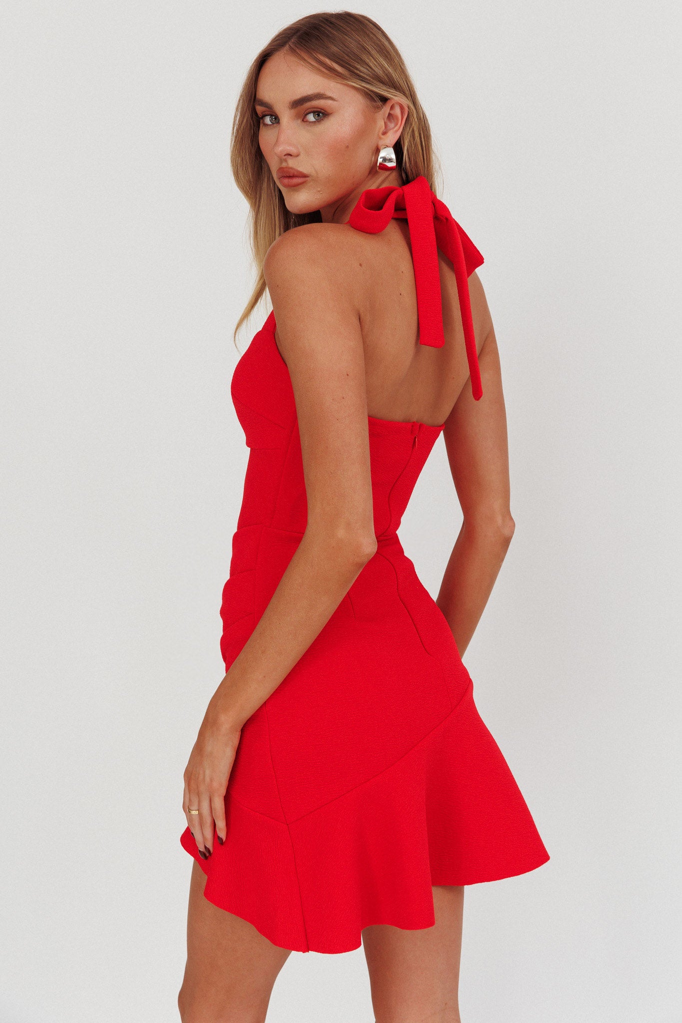 Fire Of Stars Halterneck Mini Dress Red-Maymioy