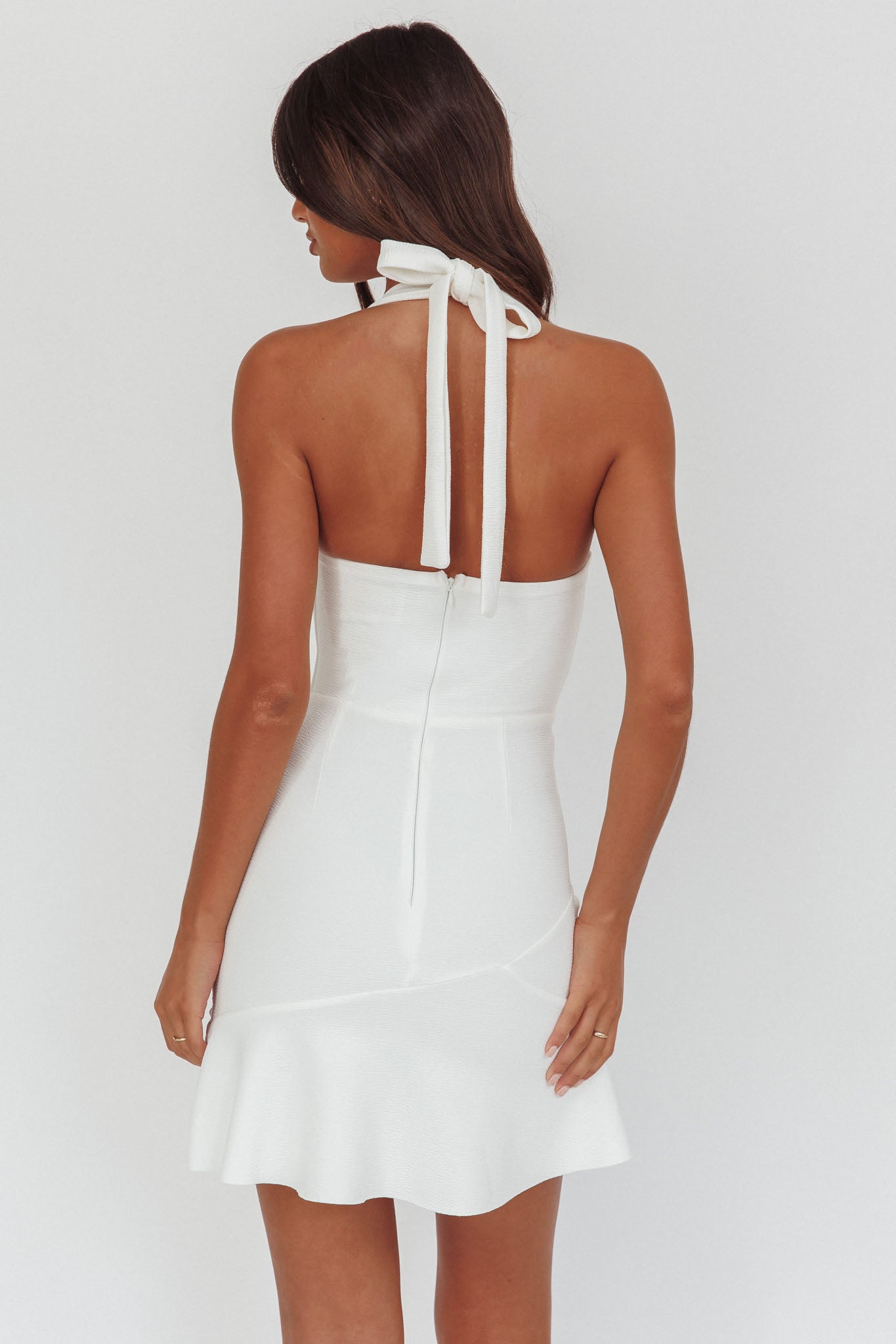 Fire Of Stars Halterneck Mini Dress White-Maymioy