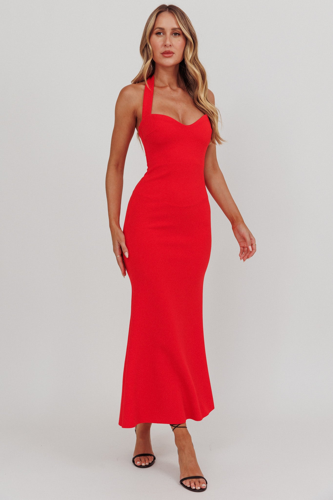 Fire Of Stars Halterneck Maxi Dress Red-Maymioy