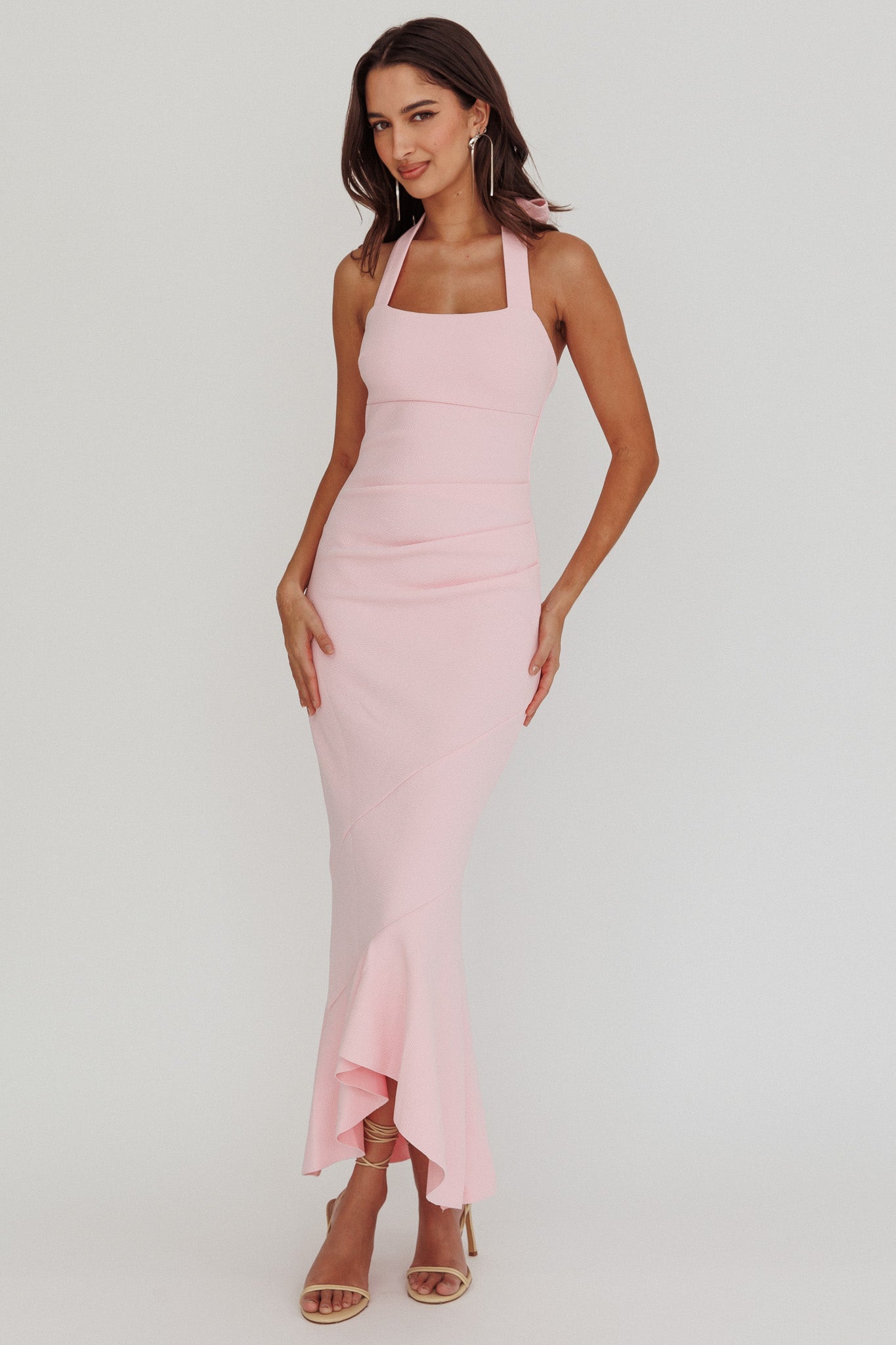 Fire Of Stars Halterneck Midi Dress Pink-Maymioy