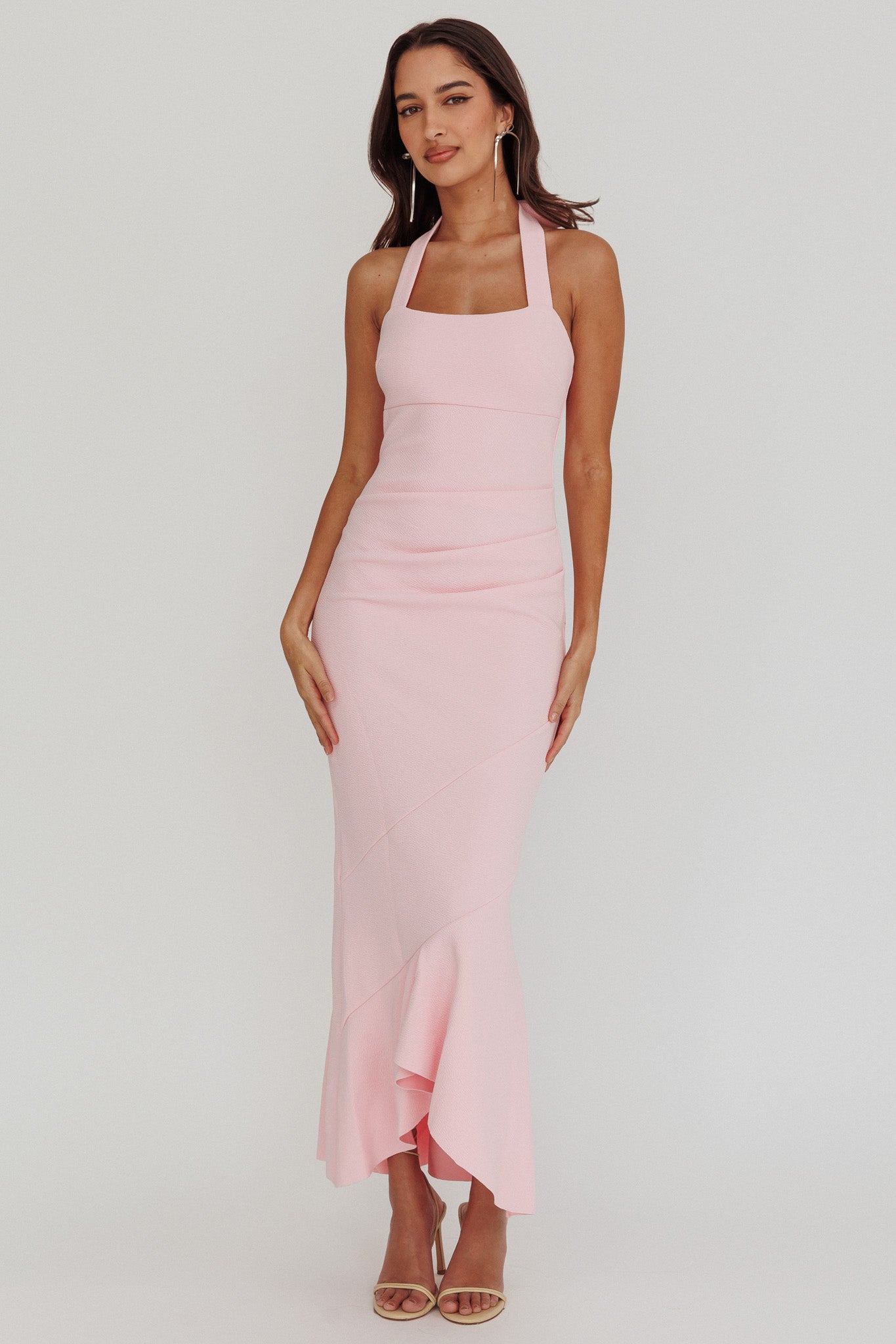 Fire Of Stars Halterneck Midi Dress Pink-Maymioy