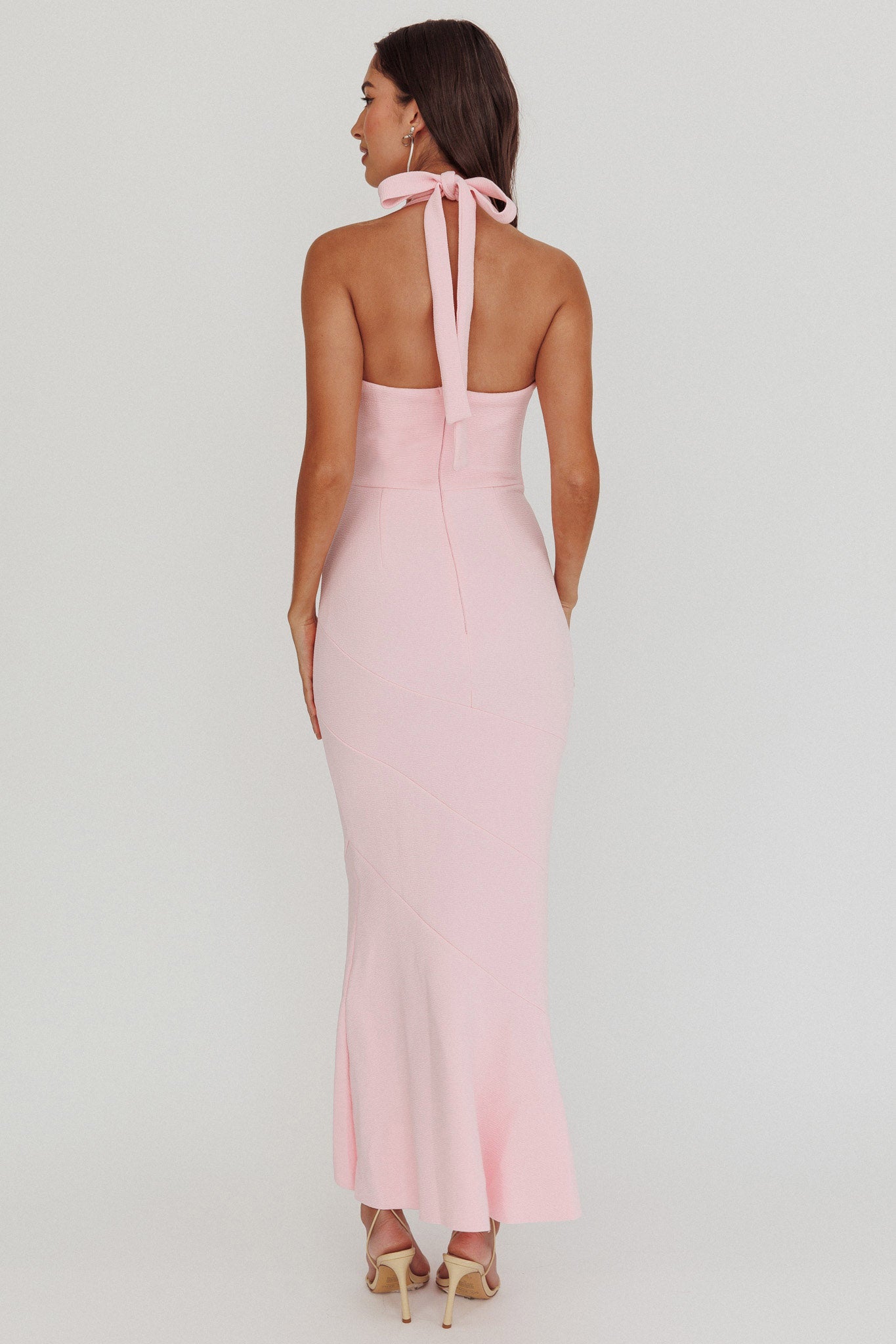 Fire Of Stars Halterneck Midi Dress Pink-Maymioy