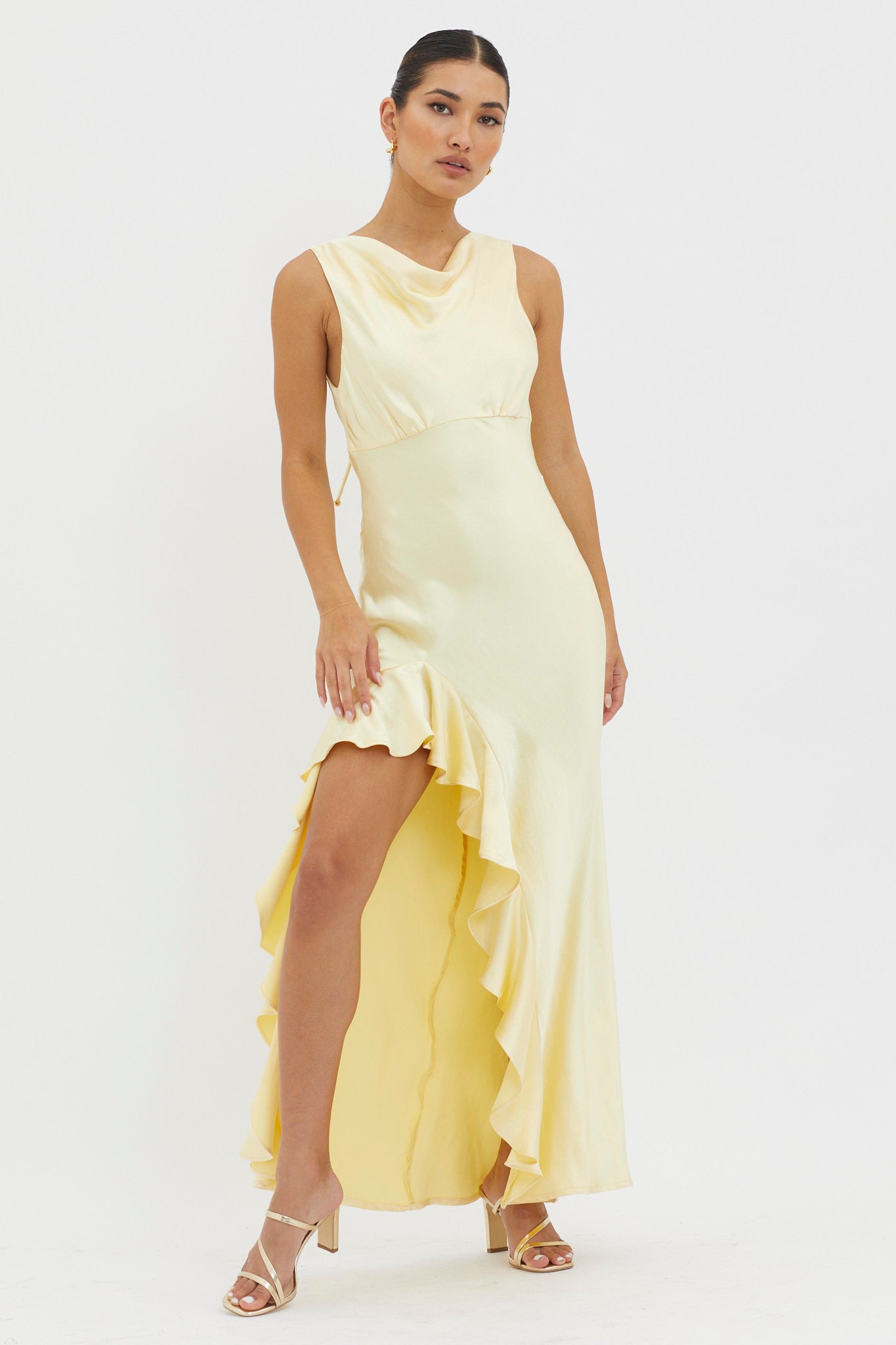 Maridon Cowl Neck Ruffle Dress Butter-Maymioy