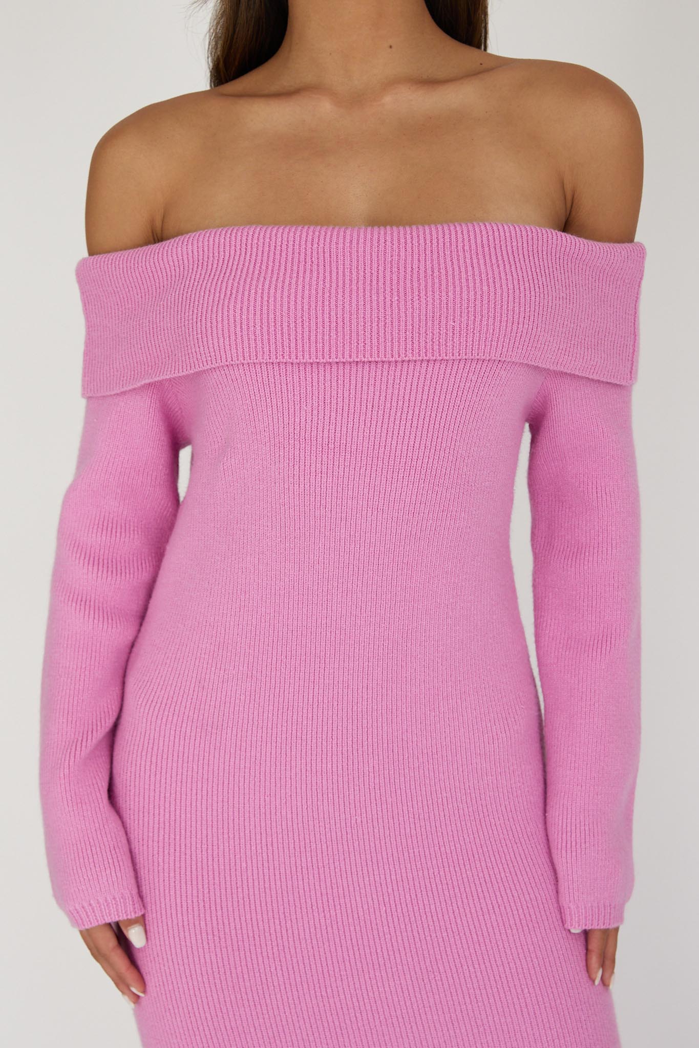 Winter Wonder Off-Shoulder Knit Maxi Dress Pink-Maymioy