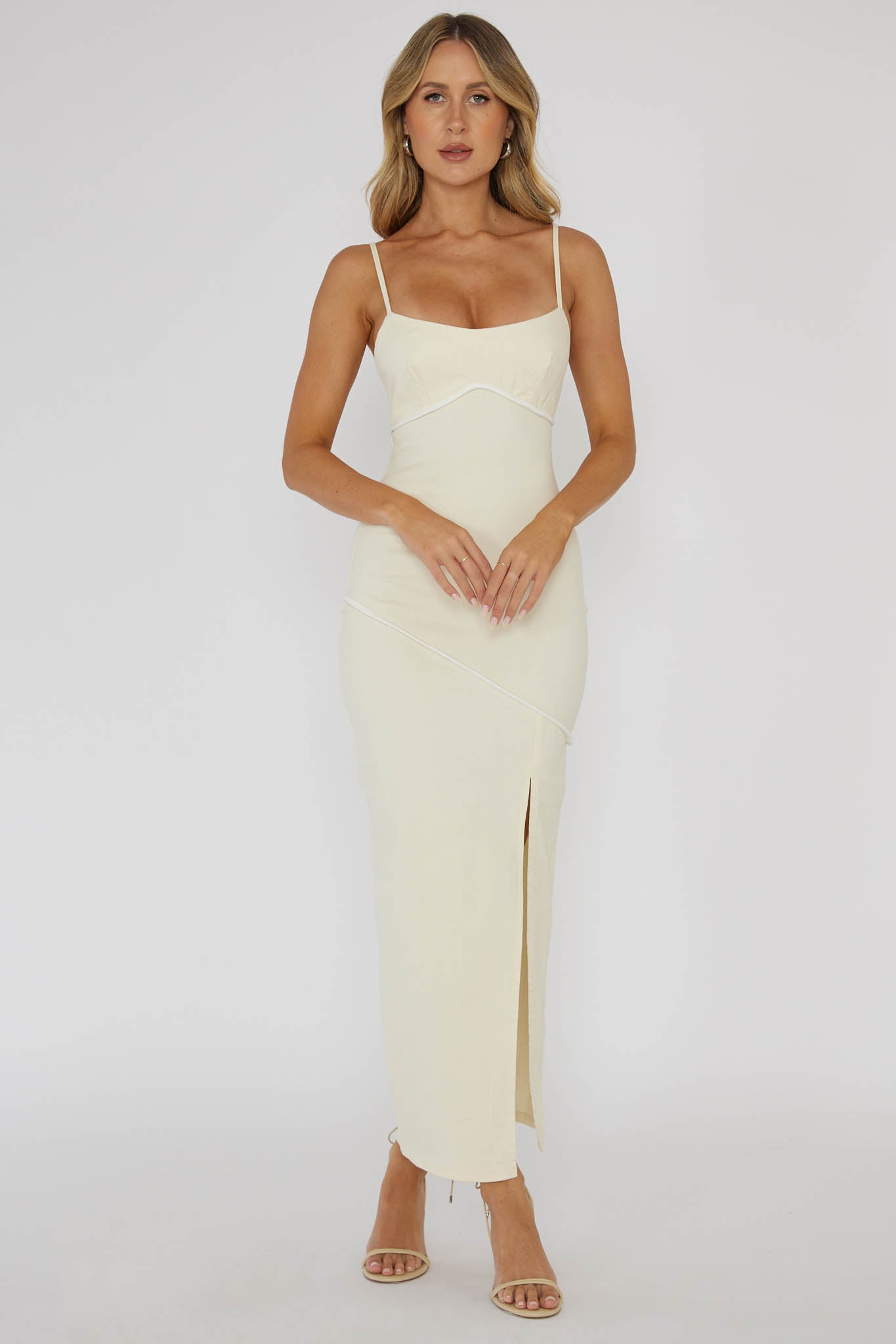 Blair Piping Trim Midi Dress Butter-Maymioy