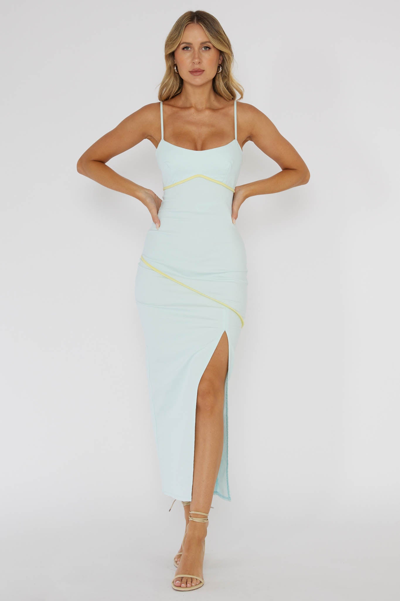 Blair Piping Trim Midi Dress Light Blue-Maymioy
