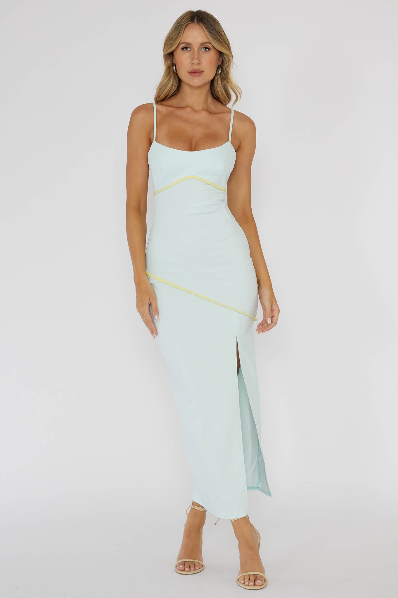 Blair Piping Trim Midi Dress Light Blue-Maymioy