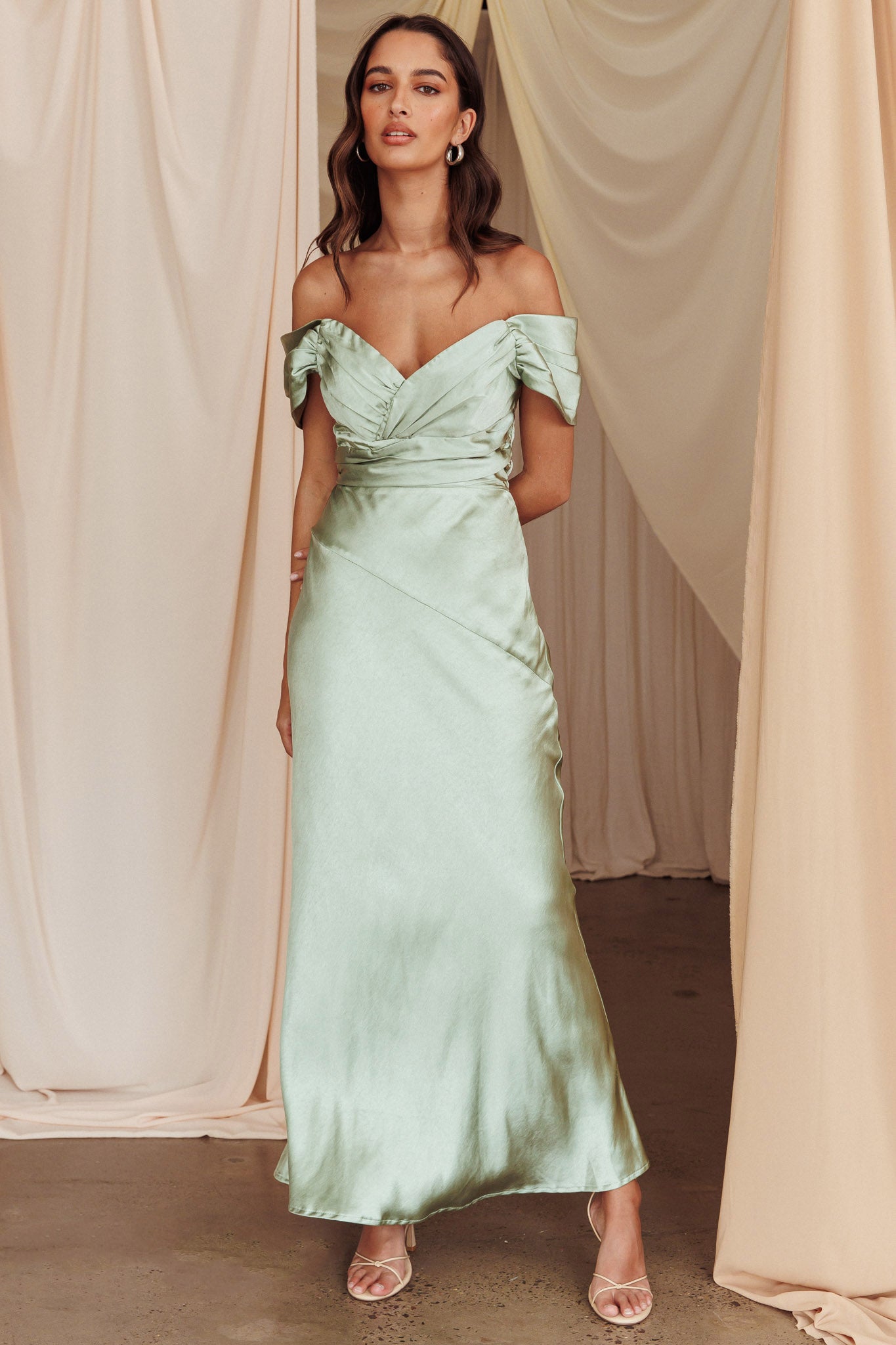 Katrina Off Shoulder Maxi Dress Pistachio-Maymioy