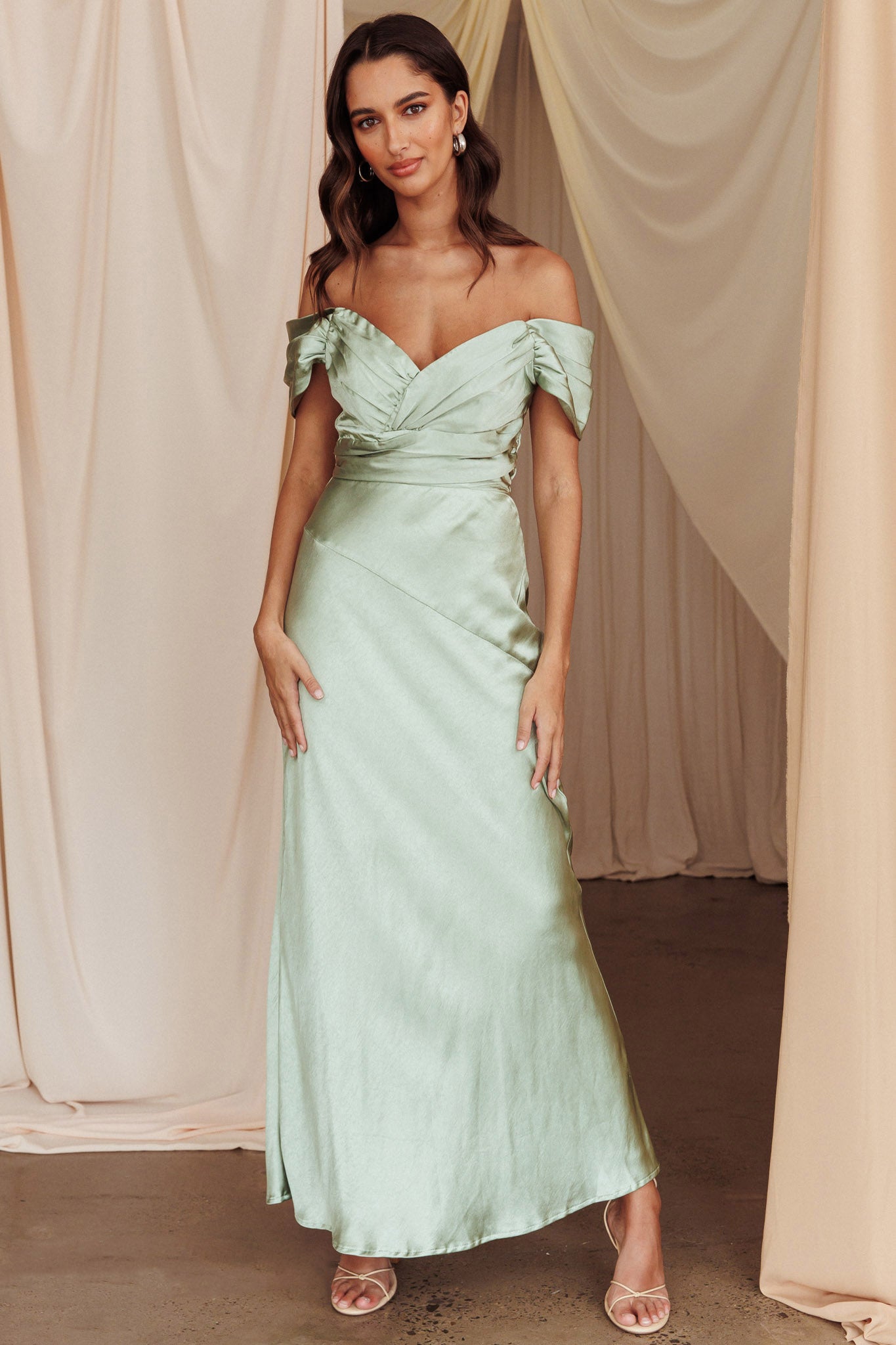 Katrina Off Shoulder Maxi Dress Pistachio-Maymioy