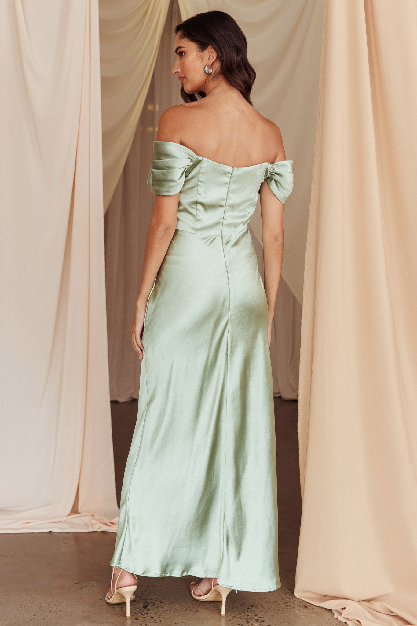 Katrina Off Shoulder Maxi Dress Pistachio-Maymioy