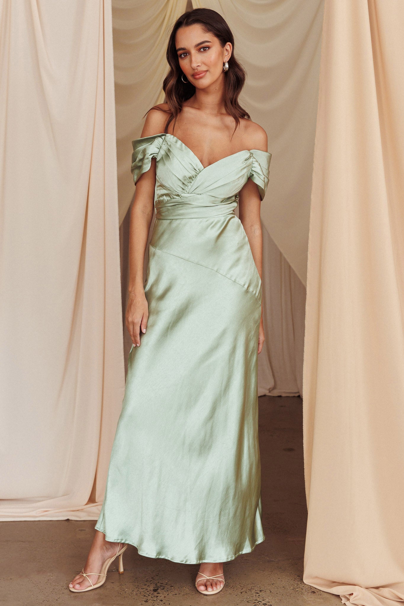 Katrina Off Shoulder Maxi Dress Pistachio-Maymioy