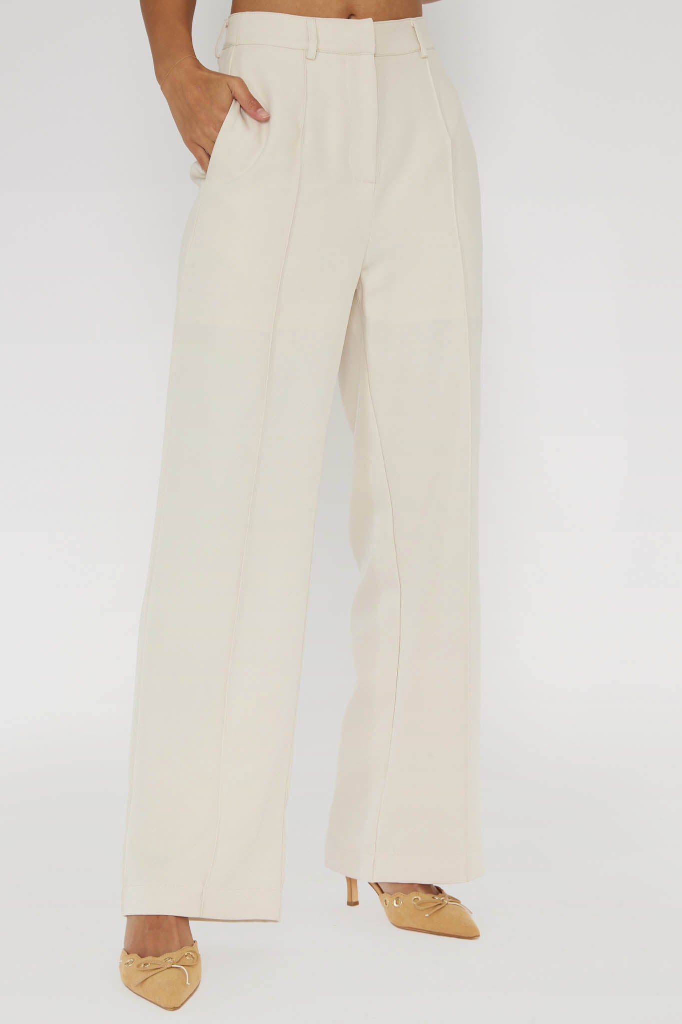 Mistie Pintuck Pants Bone-Maymioy