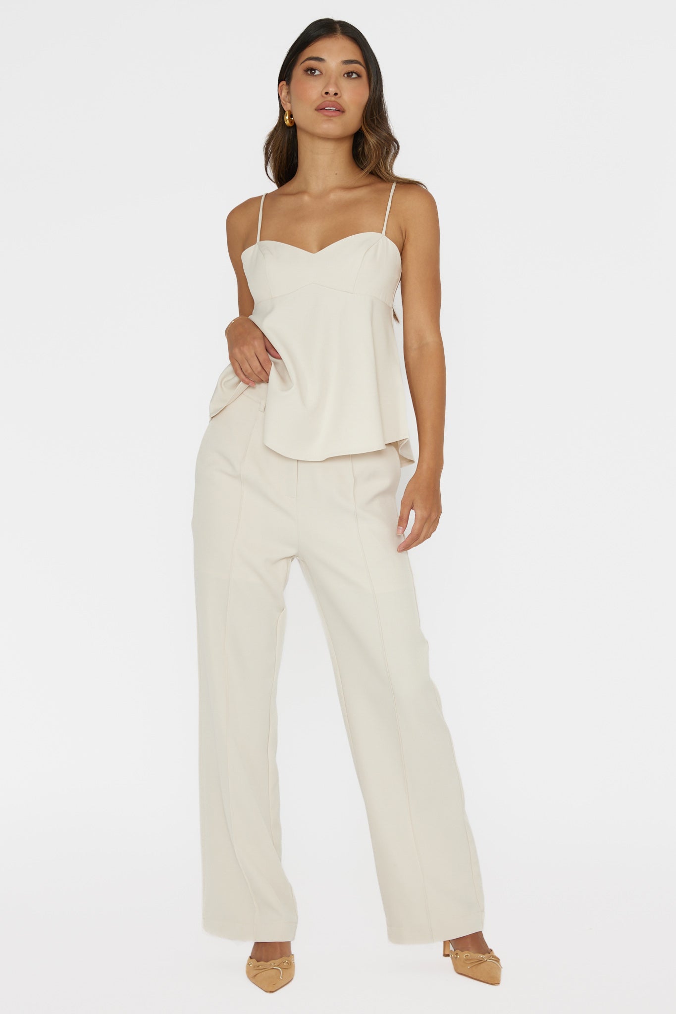 Mistie Pintuck Pants Bone-Maymioy