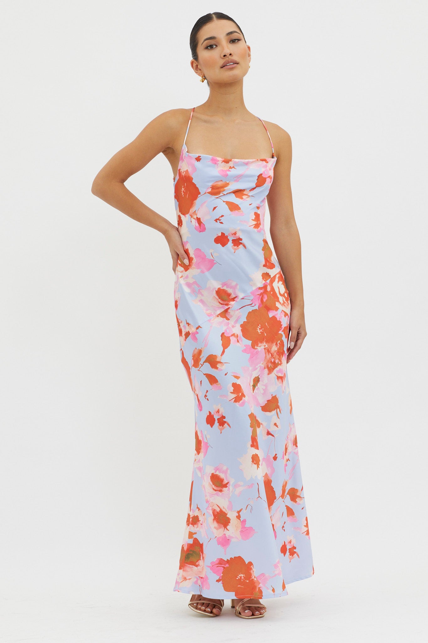 Dream Walk Cowl Back Tied Dress Print Pink-Maymioy