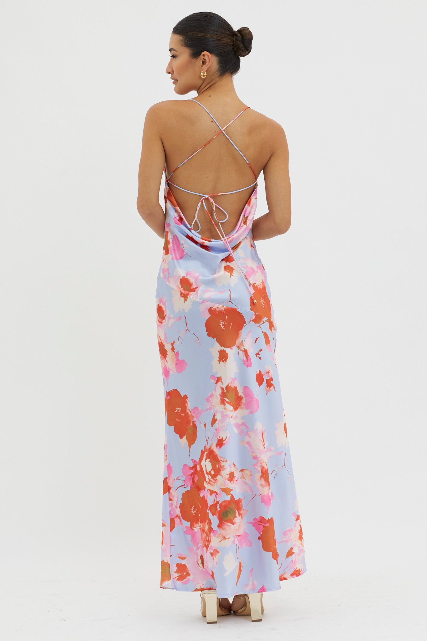 Dream Walk Cowl Back Tied Dress Print Pink-Maymioy