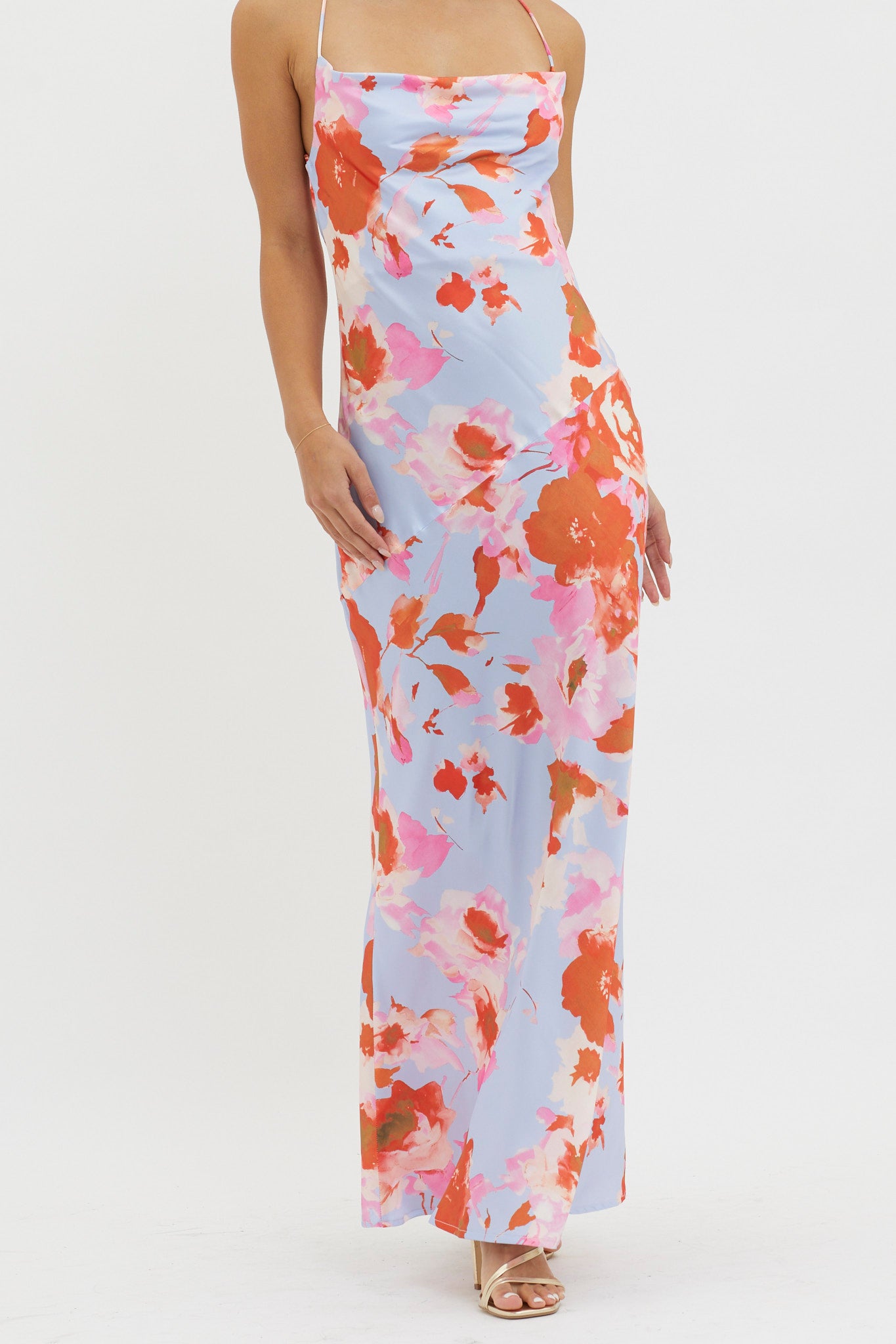 Dream Walk Cowl Back Tied Dress Print Pink-Maymioy