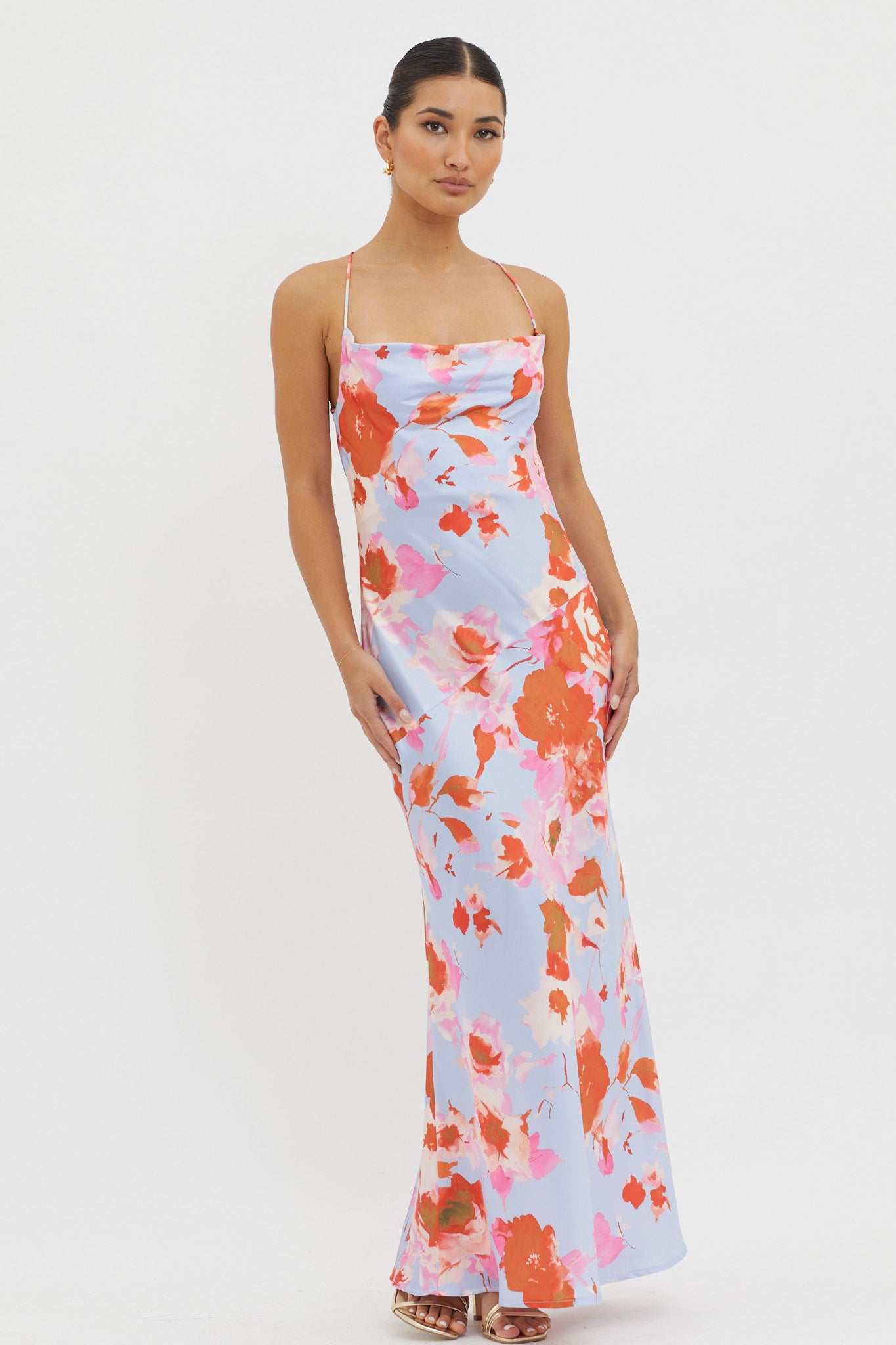 Dream Walk Cowl Back Tied Dress Print Pink-Maymioy