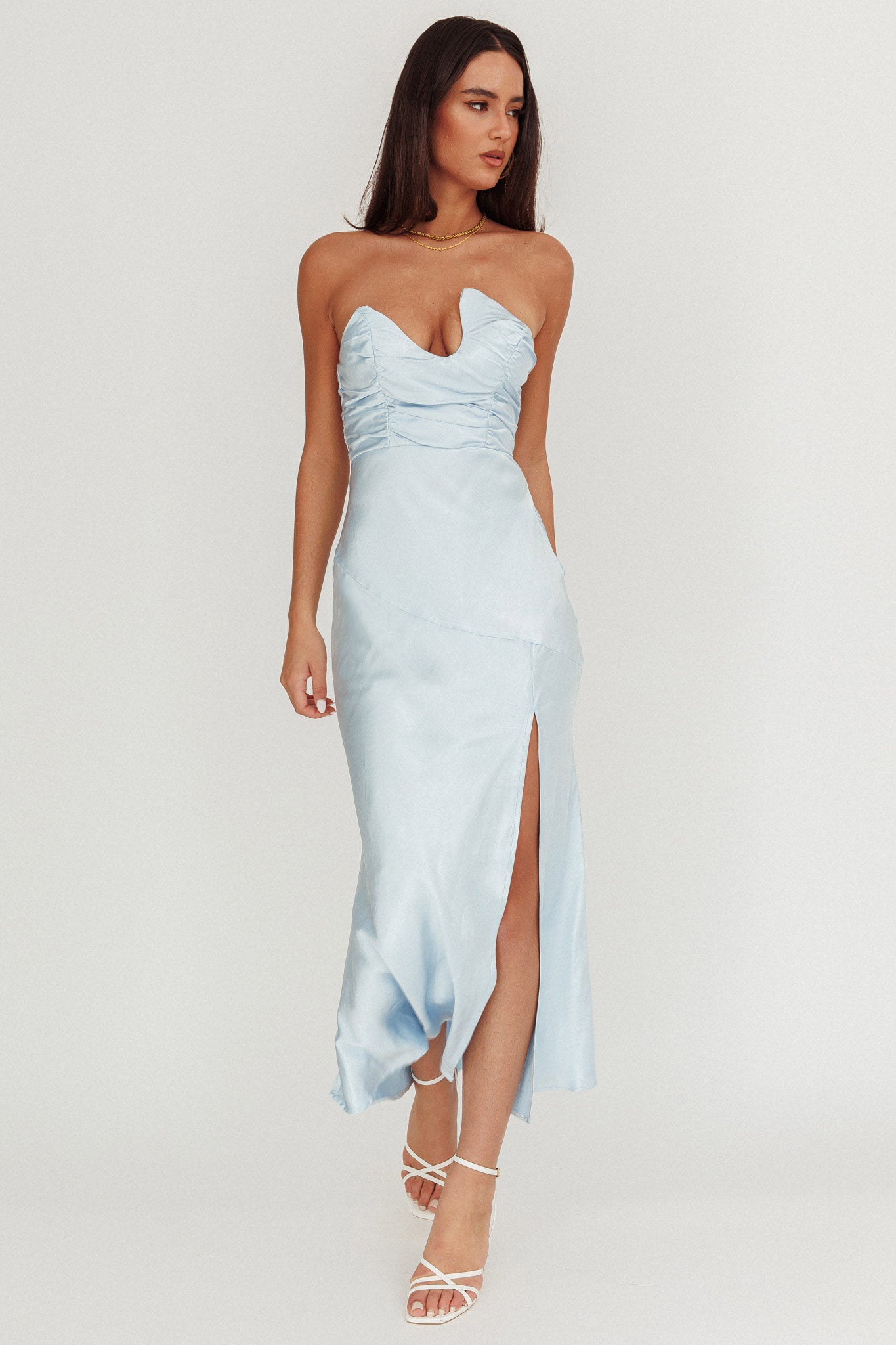 Blaise Asymmetric Neckline Maxi Dress Blue-Maymioy