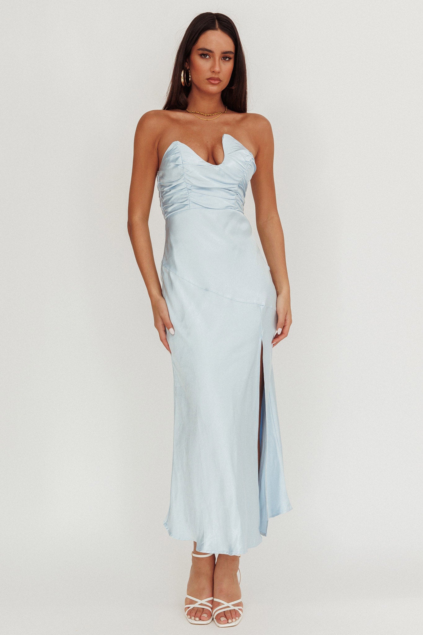 Blaise Asymmetric Neckline Maxi Dress Blue-Maymioy