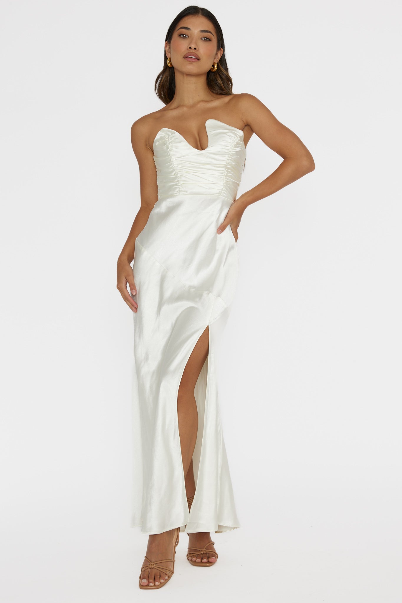 Blaise Asymmetric Neckline Maxi Dress Pearl-Maymioy