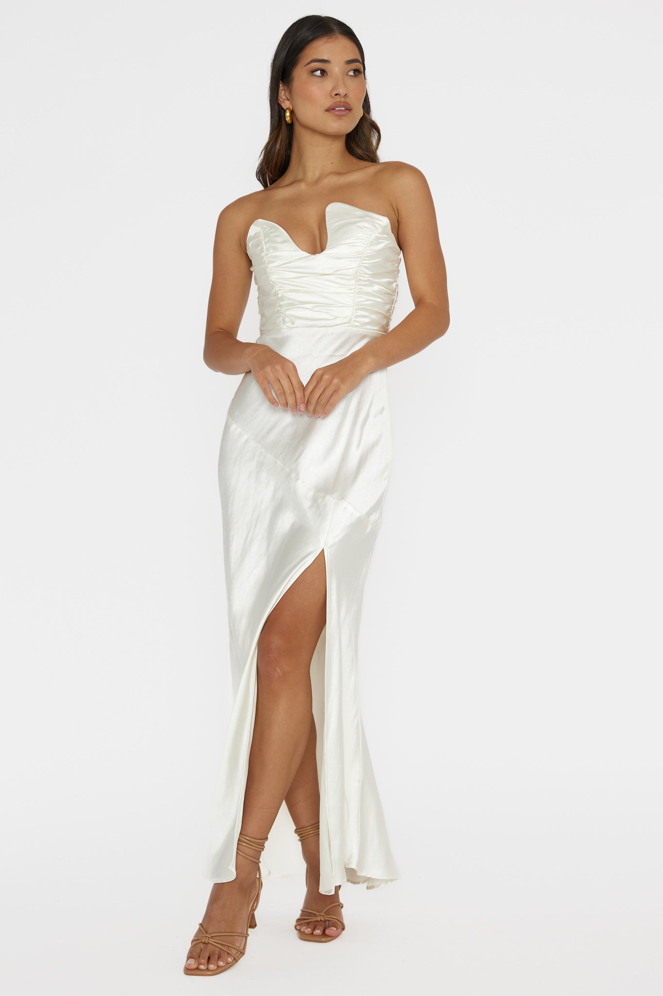 Blaise Asymmetric Neckline Maxi Dress Pearl-Maymioy