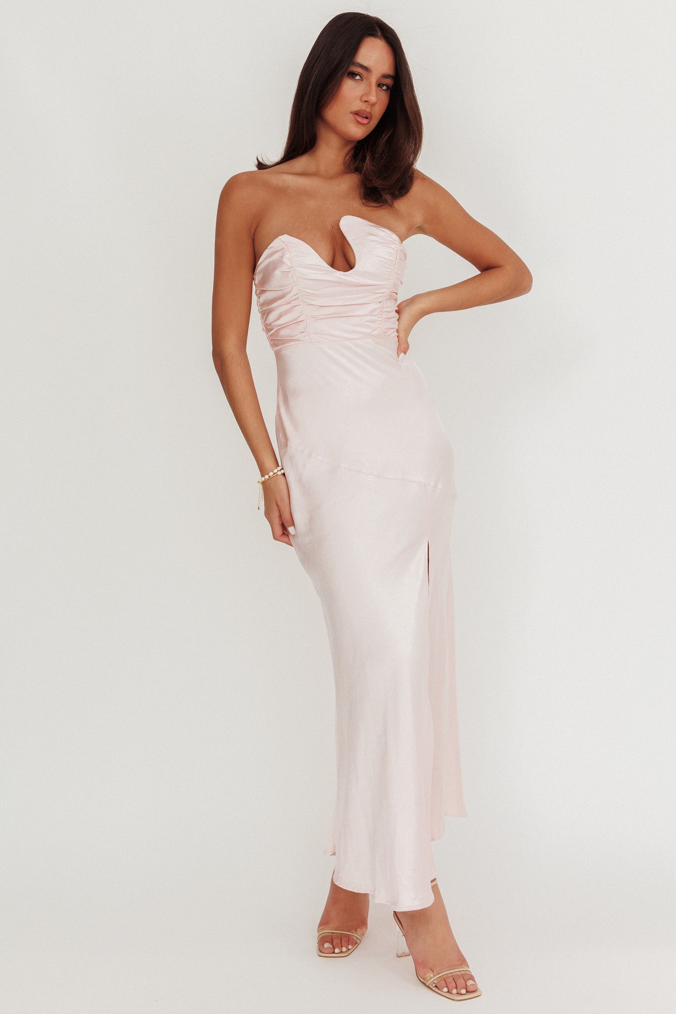 Blaise Asymmetric Neckline Maxi Dress Pink-Maymioy