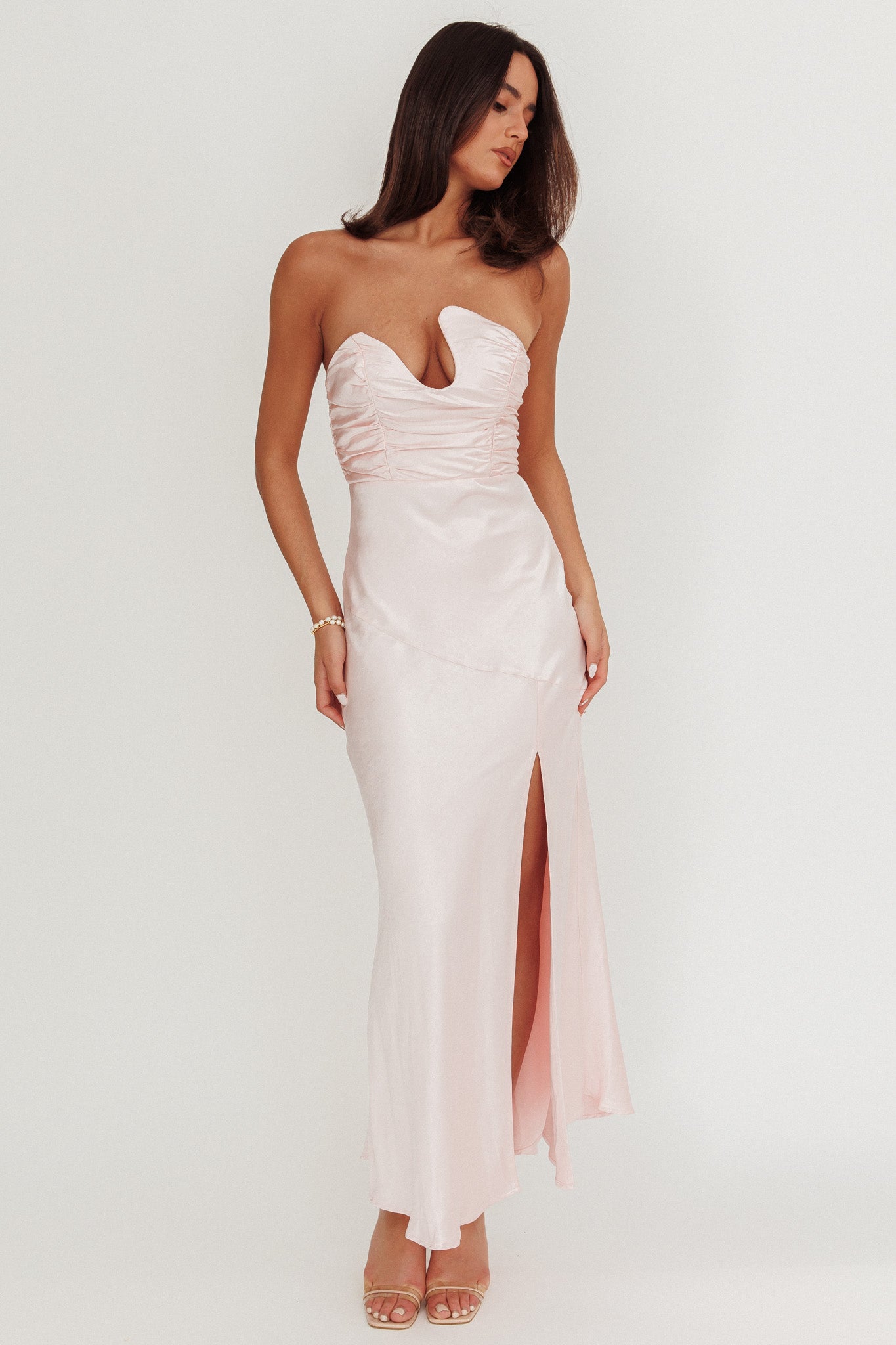 Blaise Asymmetric Neckline Maxi Dress Pink-Maymioy