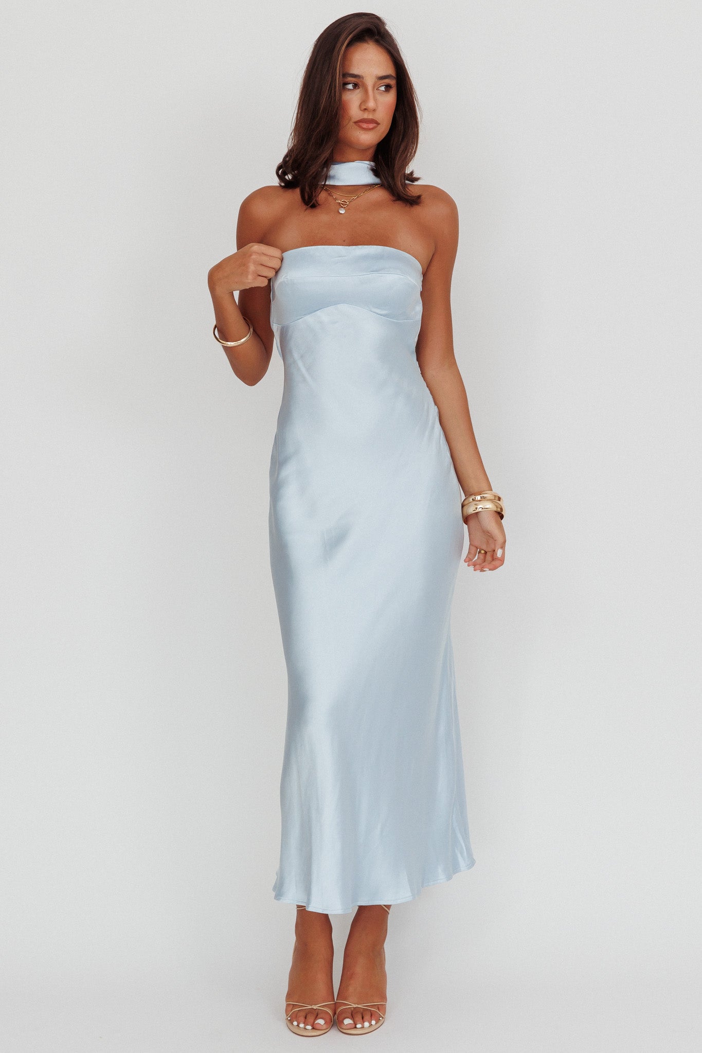 Damsel Reverse Halter Maxi Dress Baby Blue-Maymioy