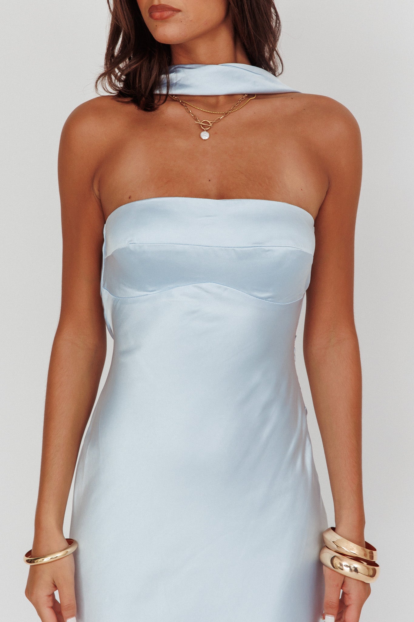 Damsel Reverse Halter Maxi Dress Baby Blue-Maymioy